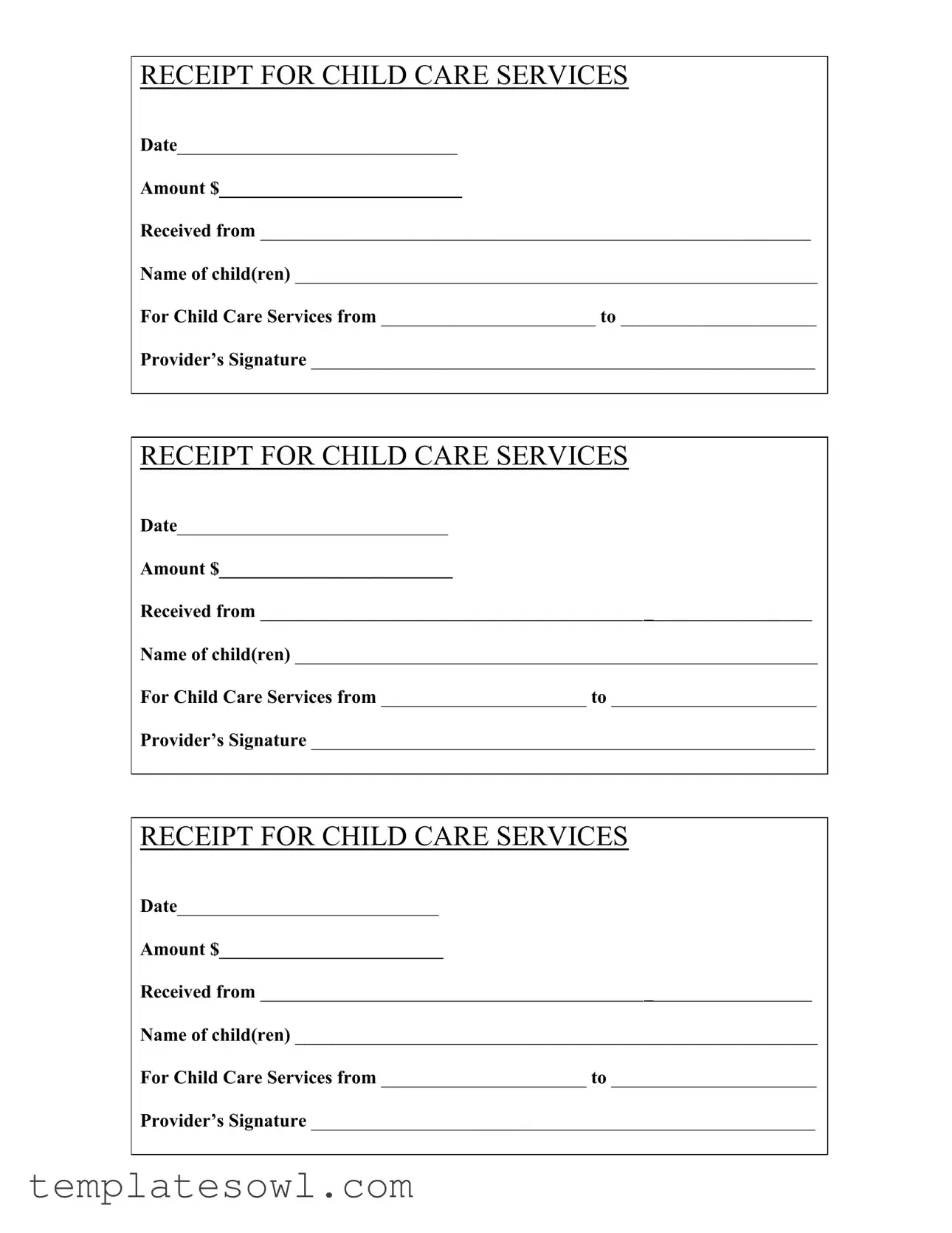 Fill Out Your Childcare Receipt Form