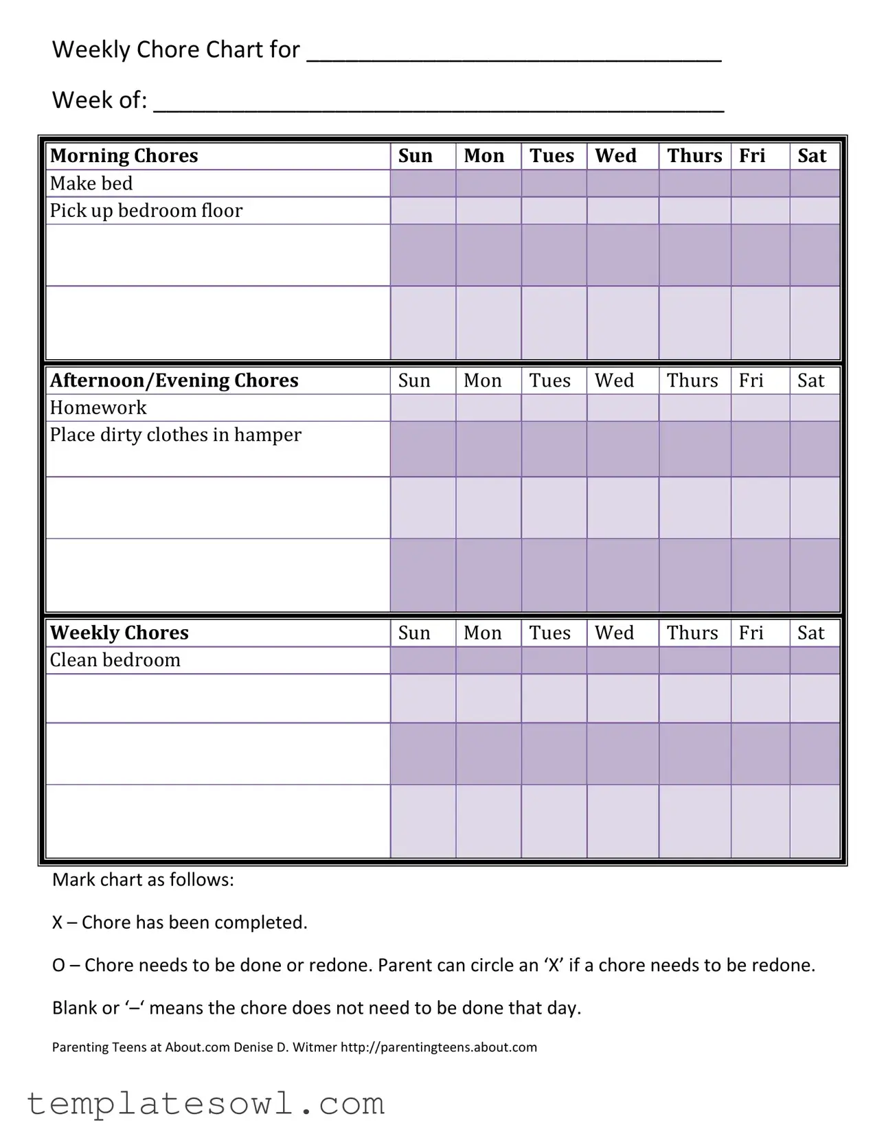 Fill Out Your Chore Chart Morning Evening Form