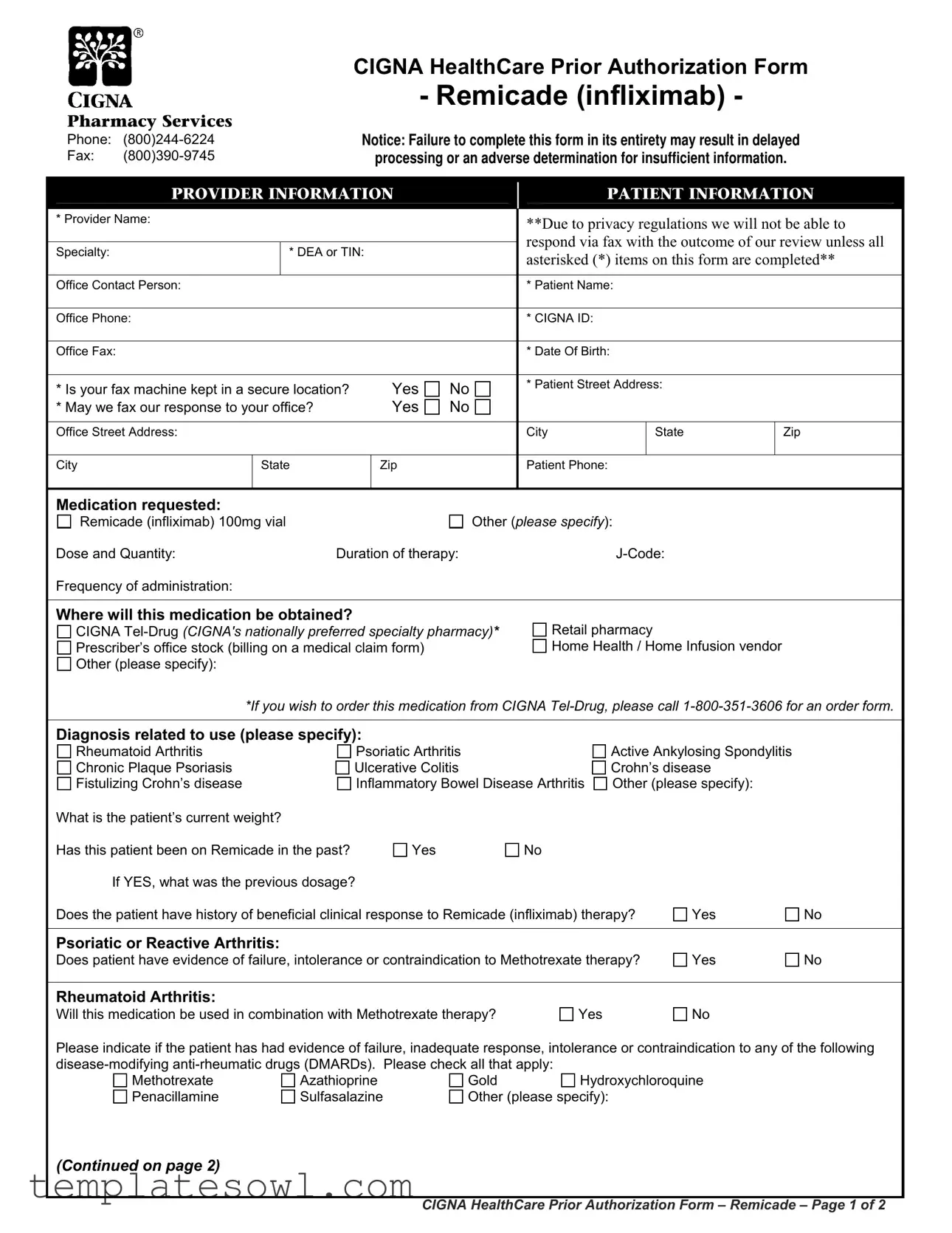 Fill Out Your Cigna And Remicade Form