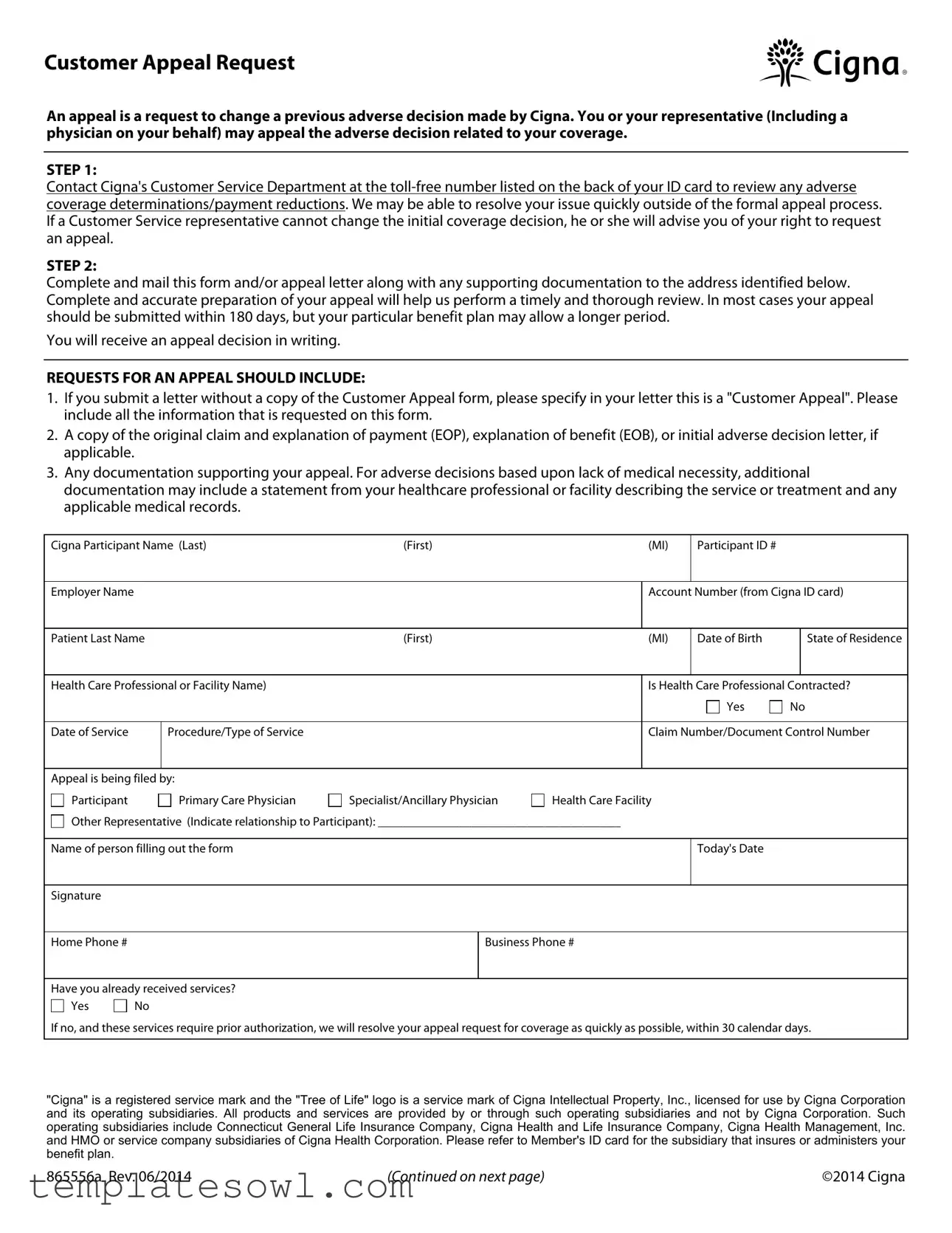 Fill Out Your Cigna Appeal Form