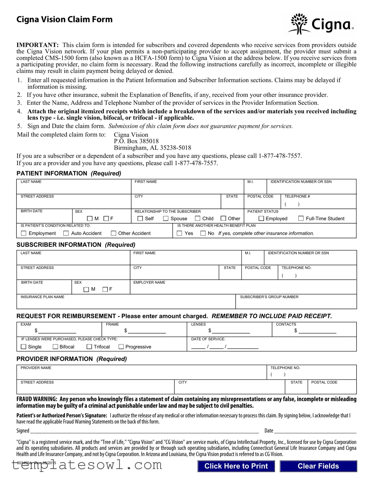 Fill Out Your Cigna Vision Claim Form
