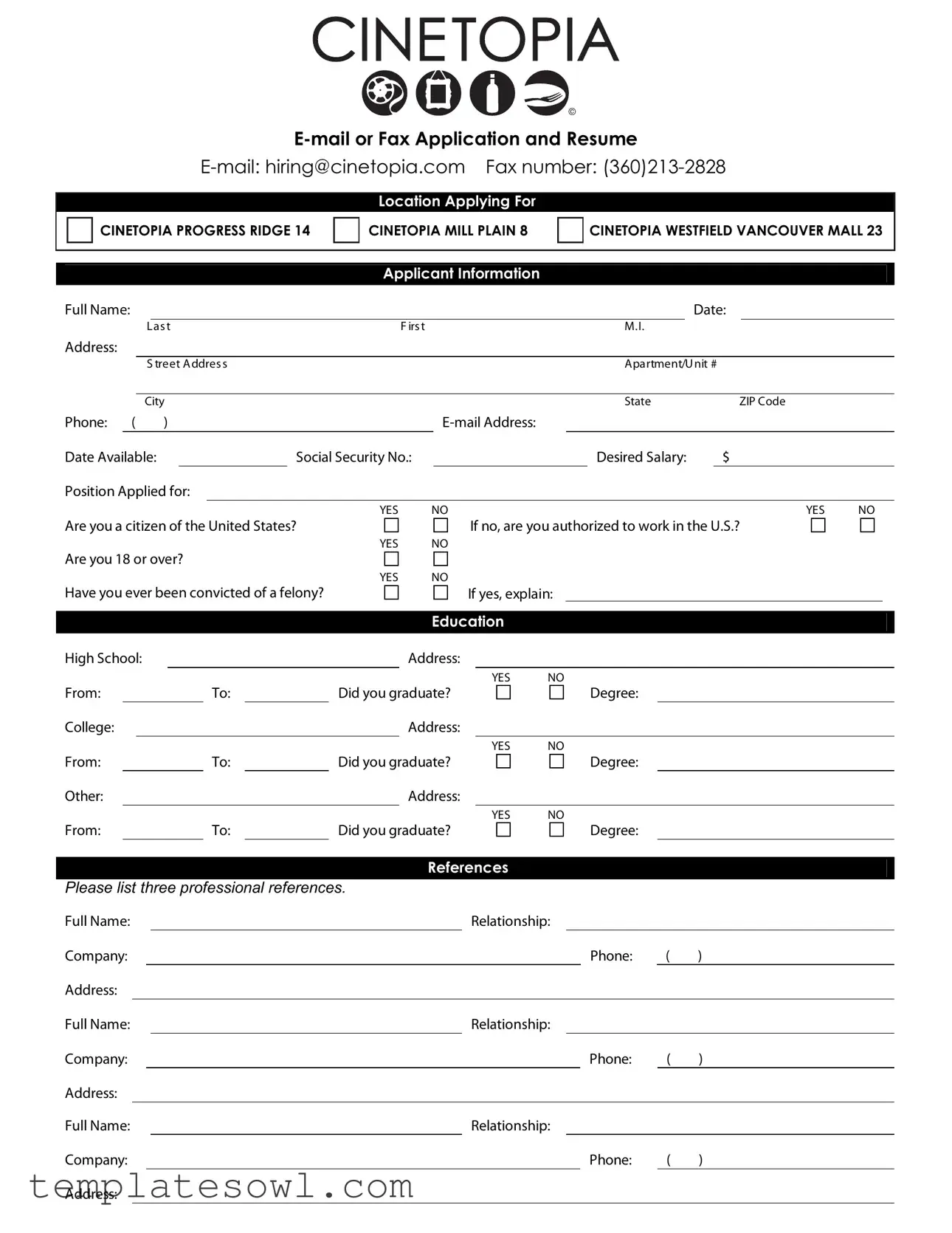 Fill Out Your Cinetopia Application Form