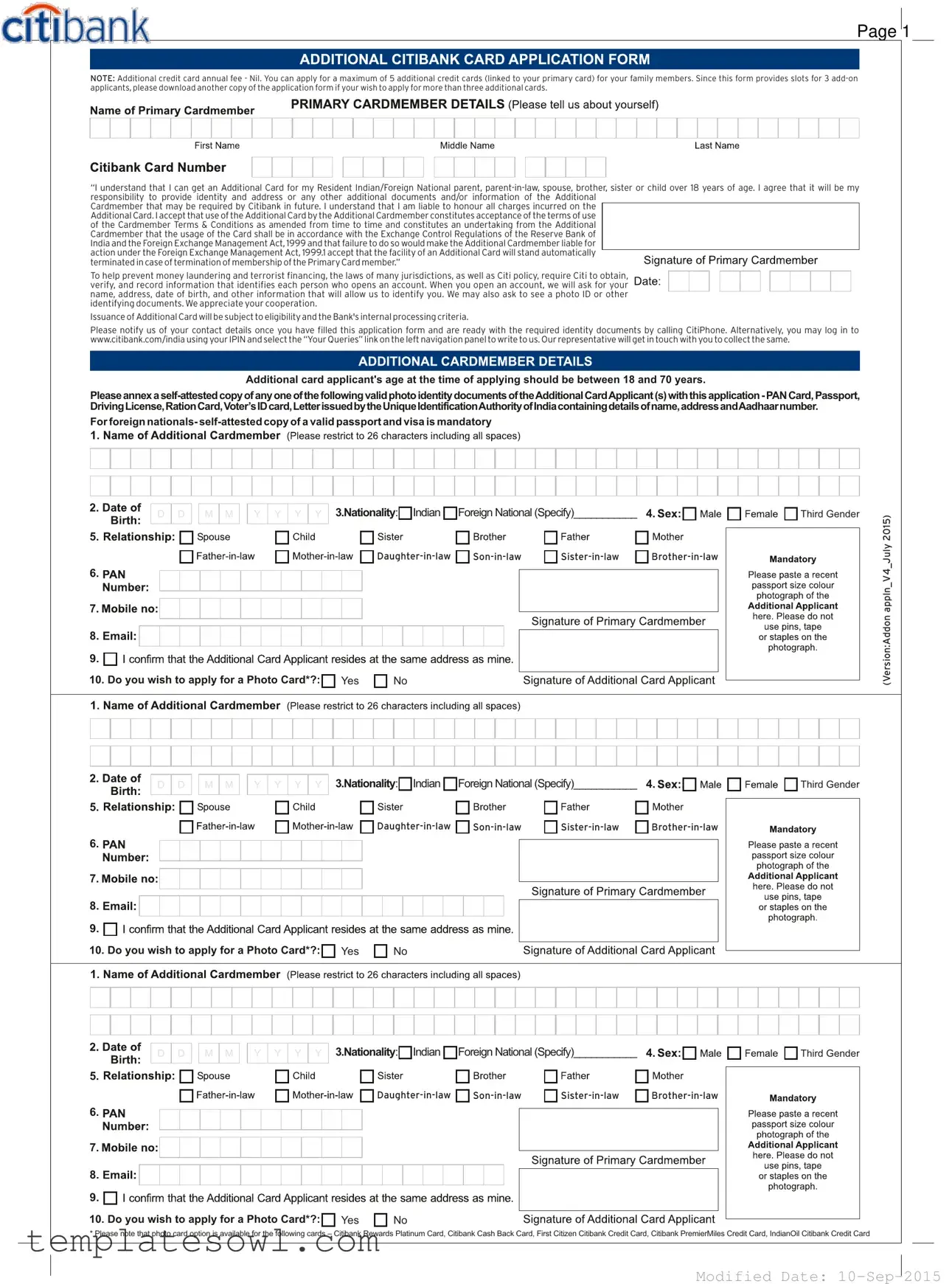 Fill Out Your Citi Bank Aplication Card Form
