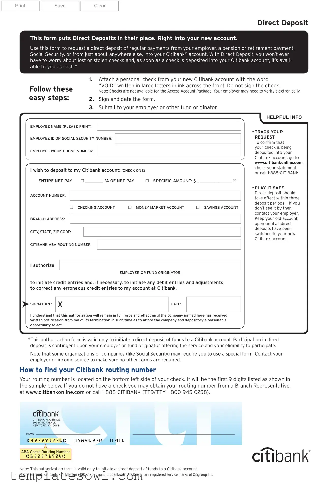 Fill Out Your Citibank Payroll Account Form