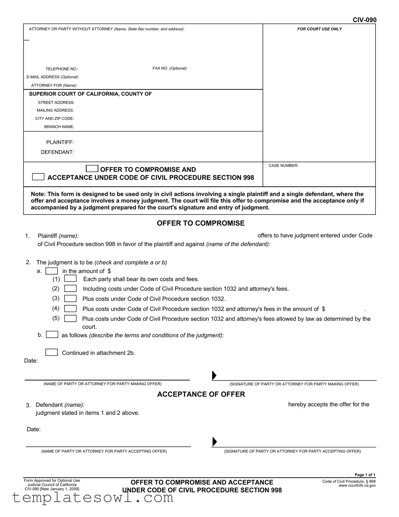 Fill Out Your Civ 090 Form