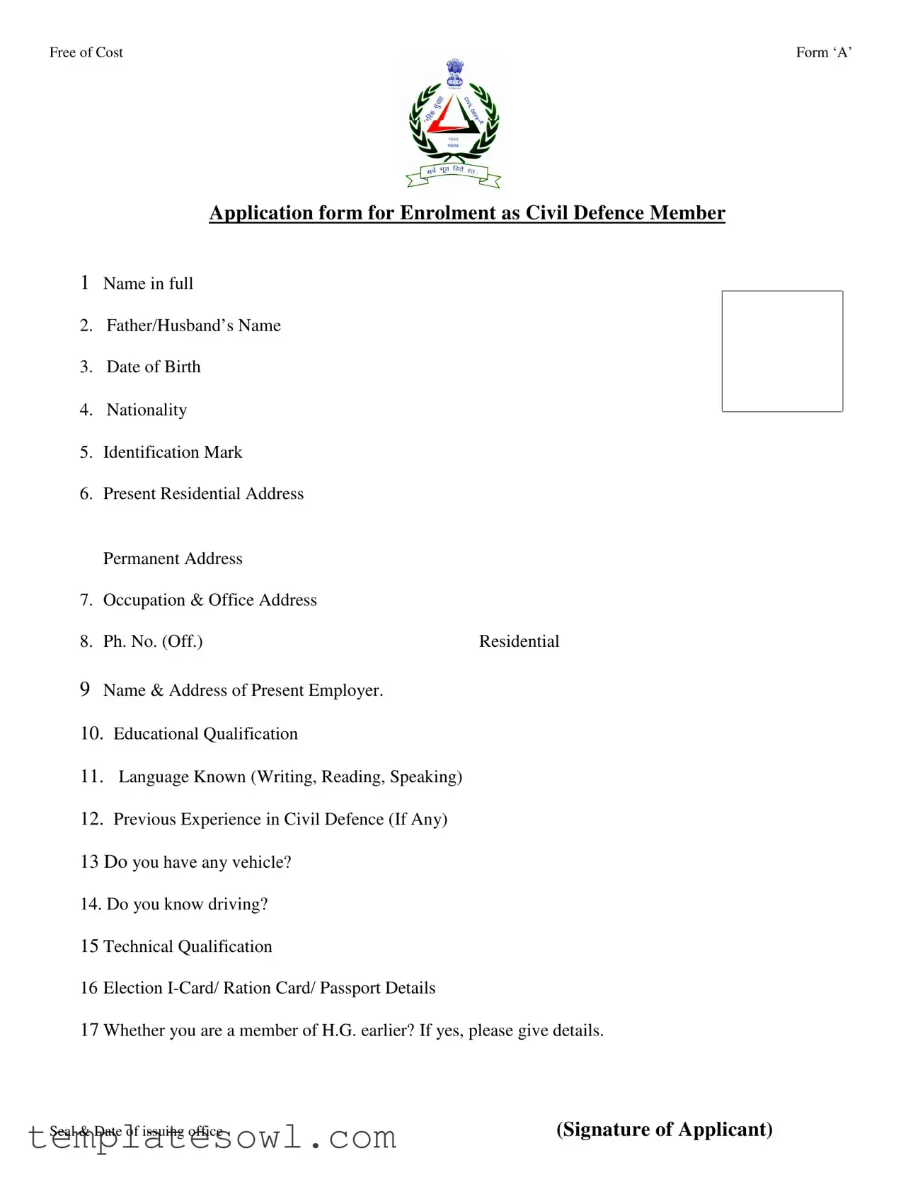 Fill Out Your Civil Defence Form