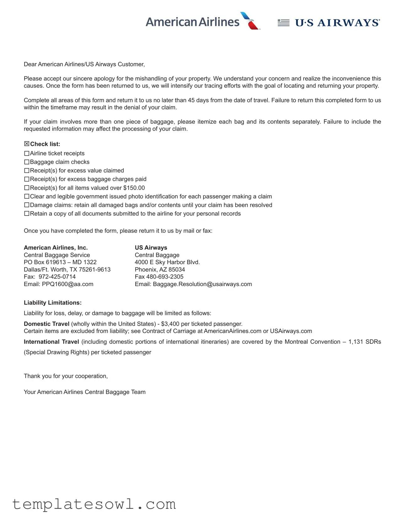 Fill Out Your Claim Passenger Property Form