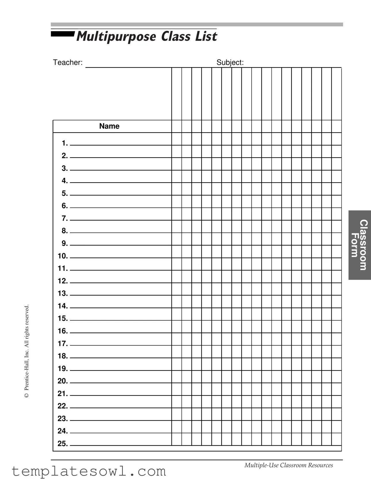 Fill Out Your Class List Form