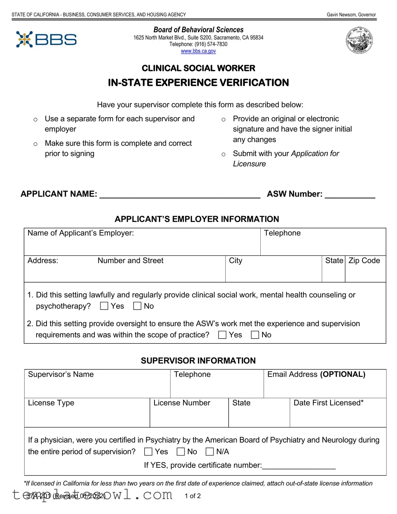 Fill Out Your Clinical Social Experience Verification Form