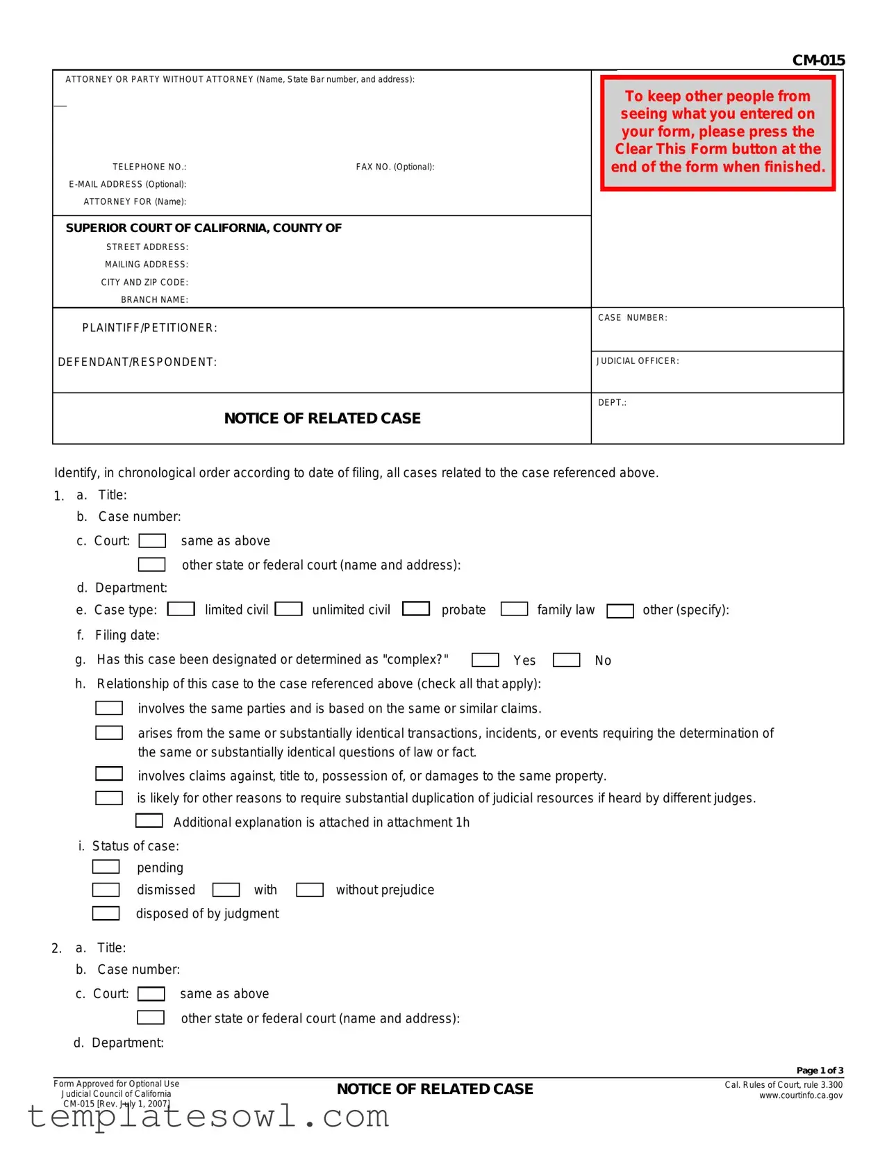 Fill Out Your Cm 015 Form