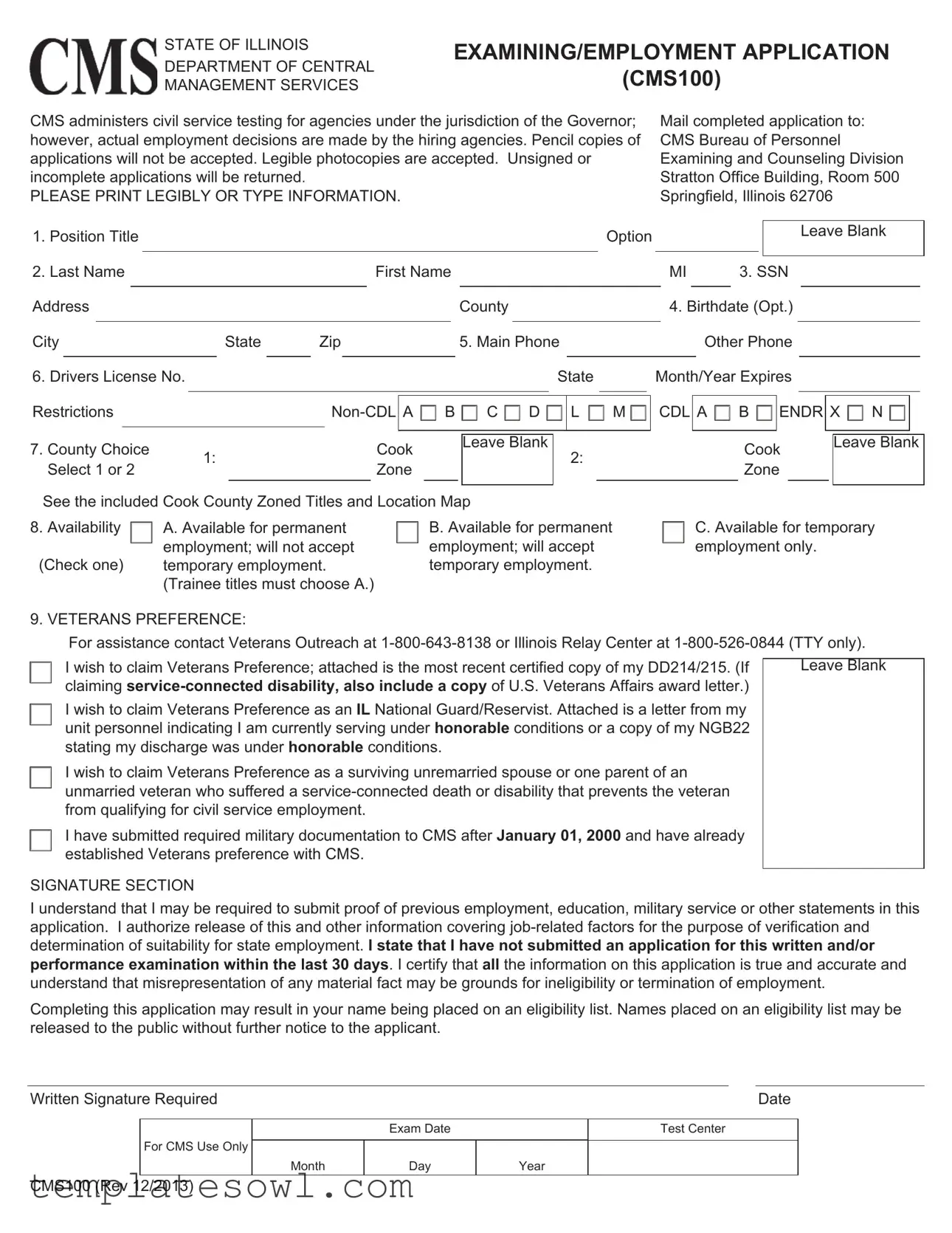 Fill Out Your Cms 100 Application Form
