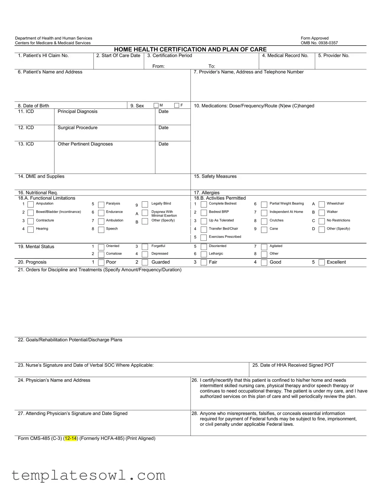 Fill Out Your Cms 485 Form