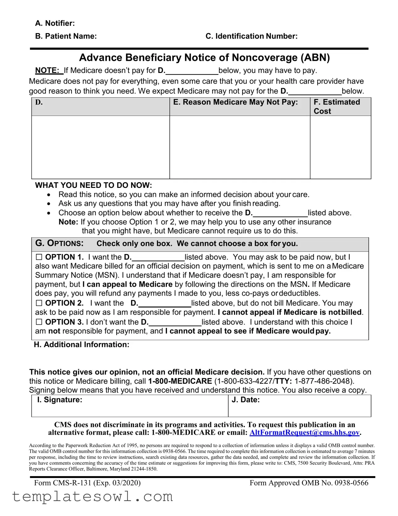 Fill Out Your Cms R 131 Advance Abn Form