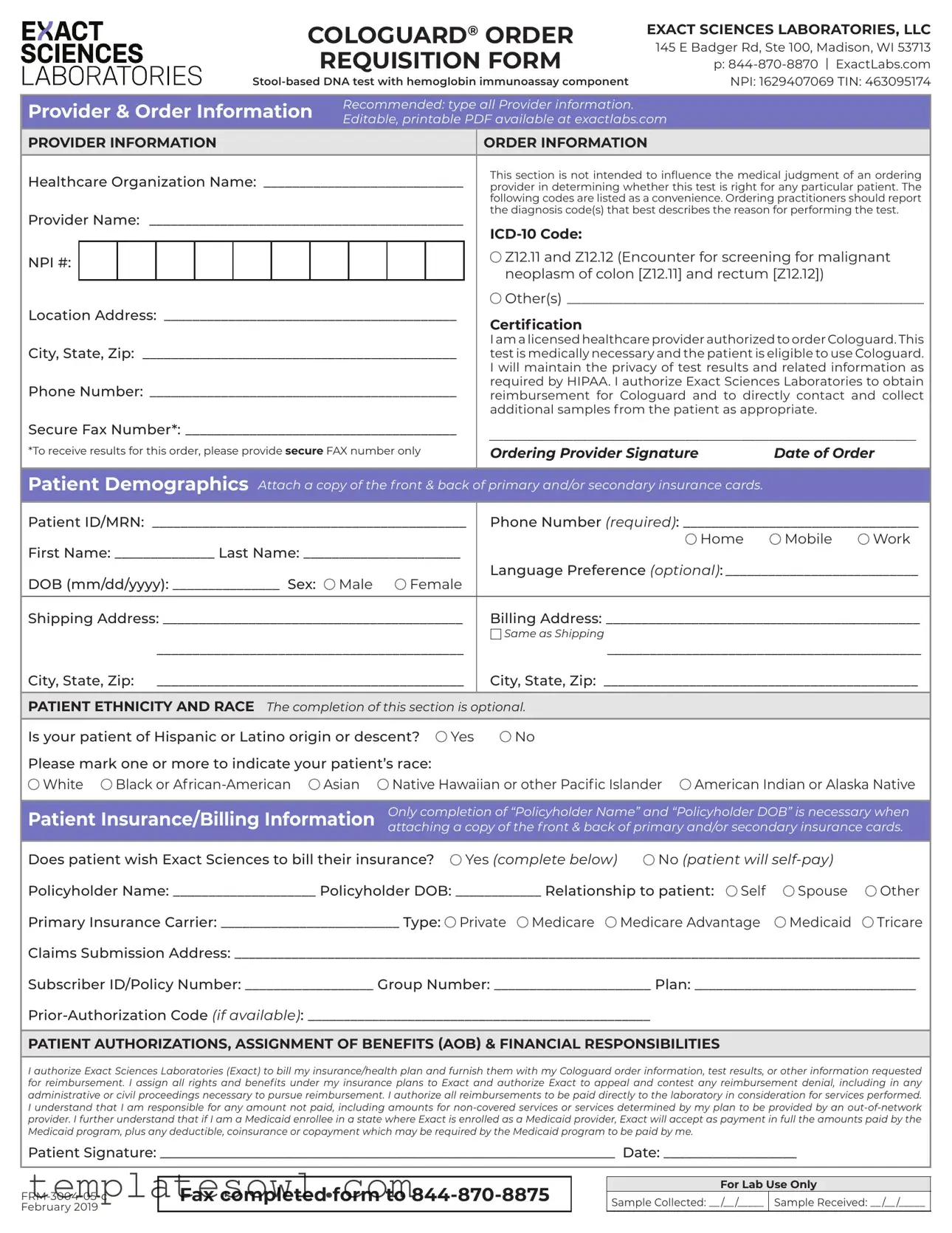 Fill Out Your Cologuard Order Form