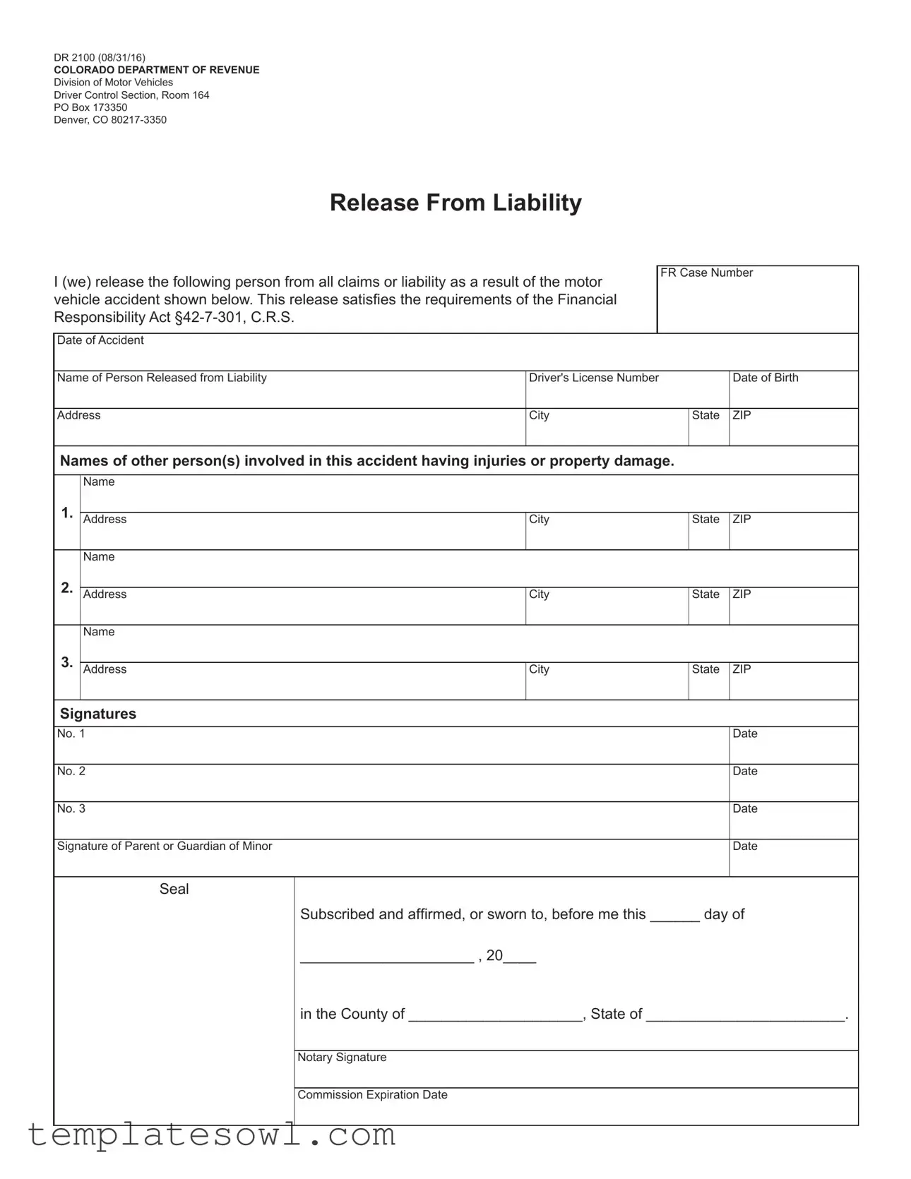 Fill Out Your Colorado Dr 2100 Form