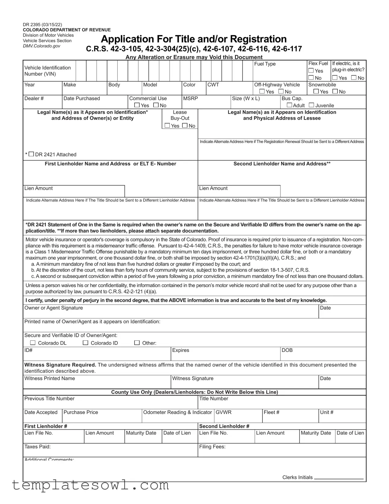 Fill Out Your Colorado Dr 2395 Form