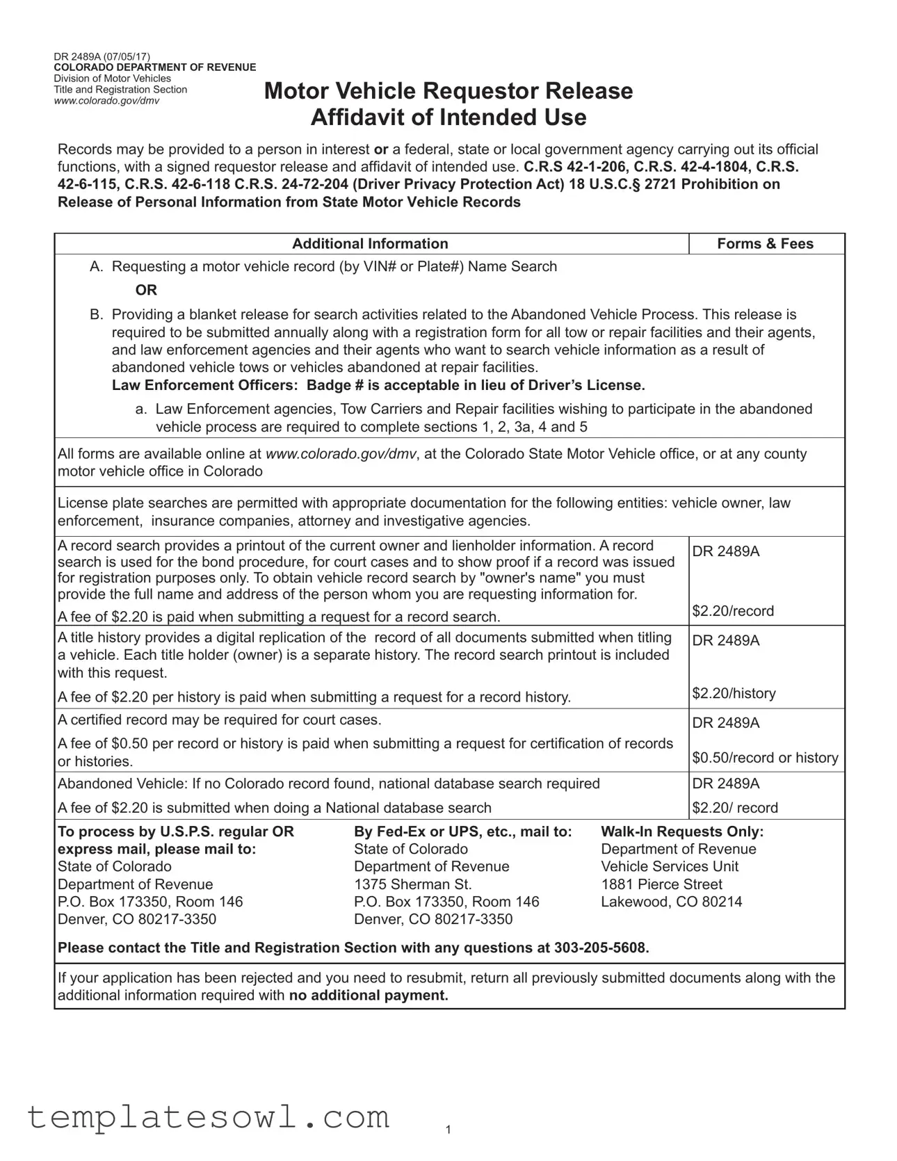 Fill Out Your Colorado Dr 2489A Form