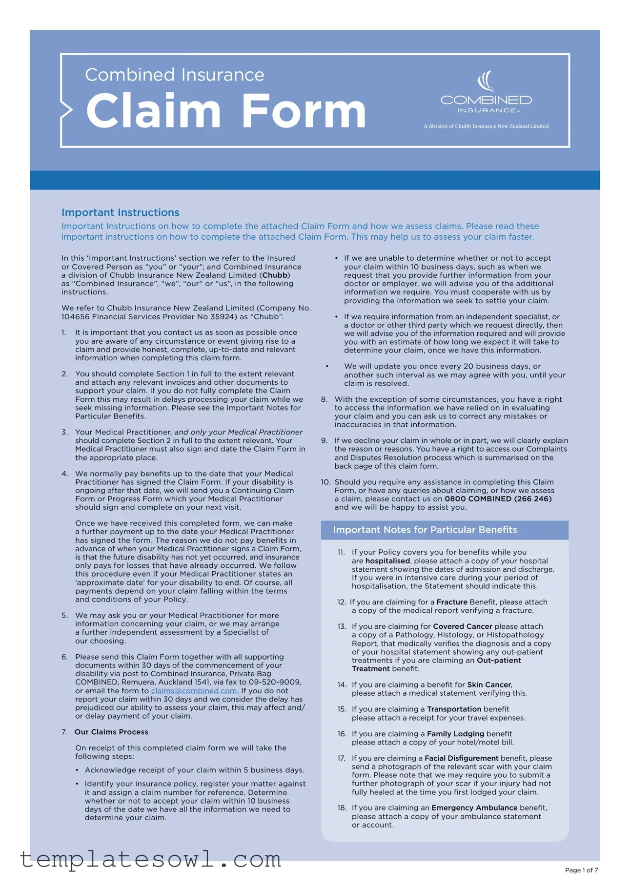Fill Out Your Combined Insurance Claim Form