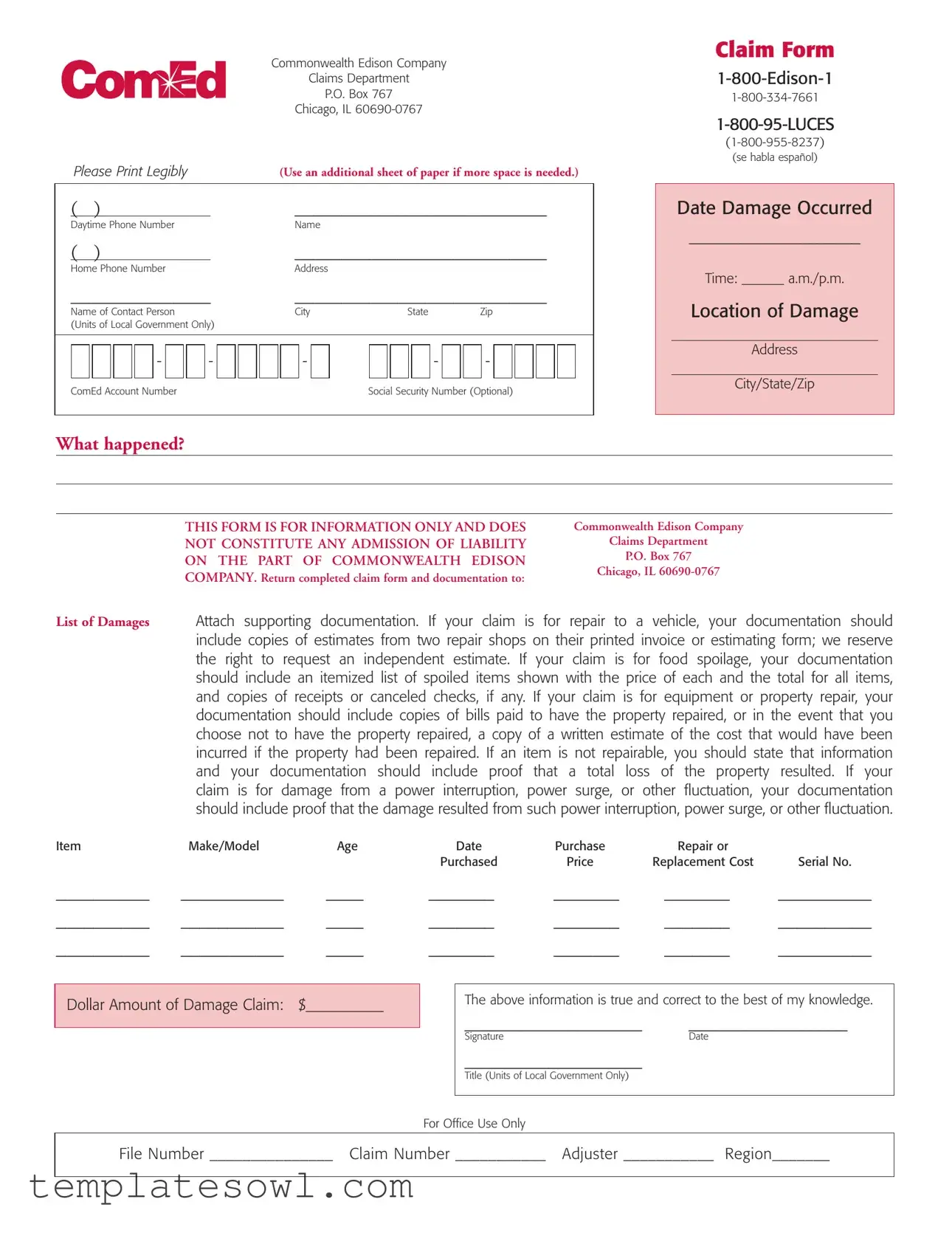 Fill Out Your Comed 1800 Form