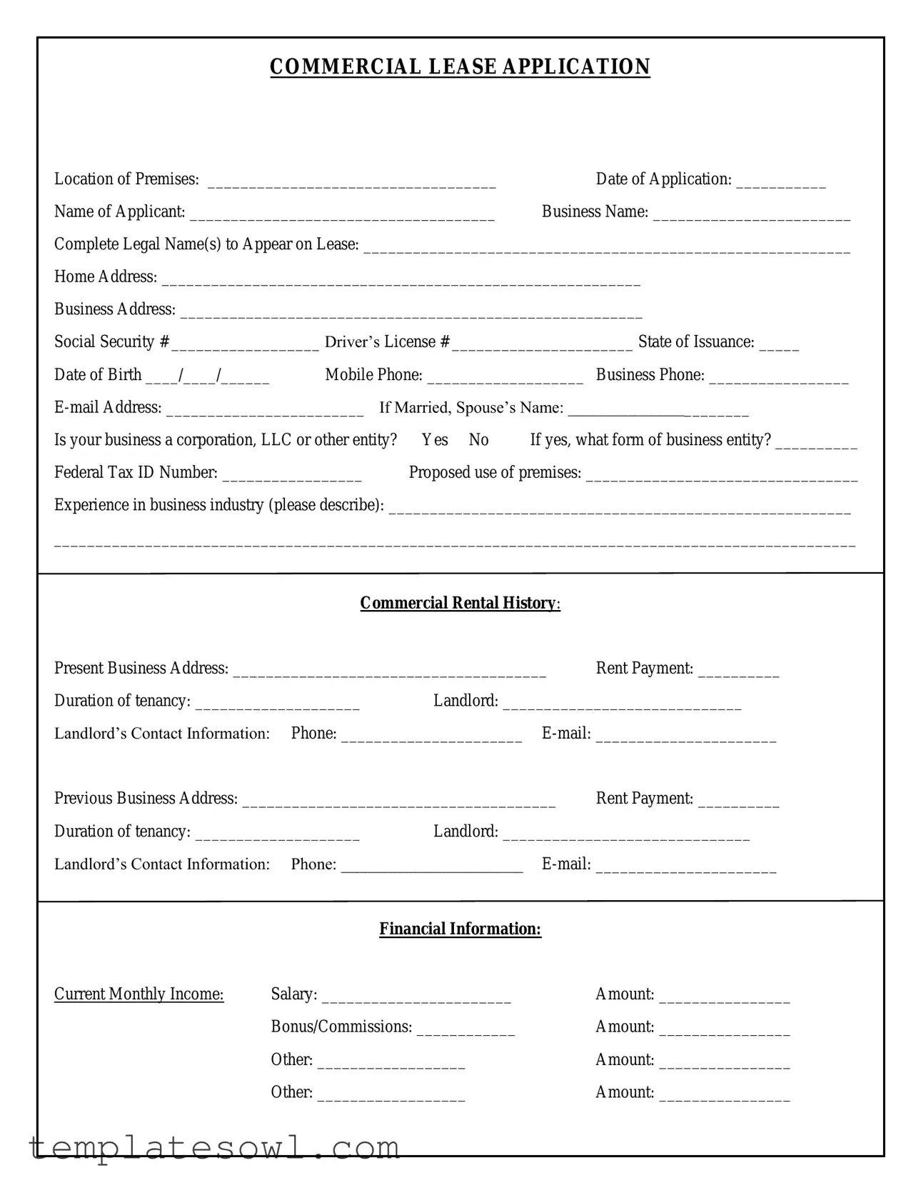 Fill Out Your Commercial Lease Application Form