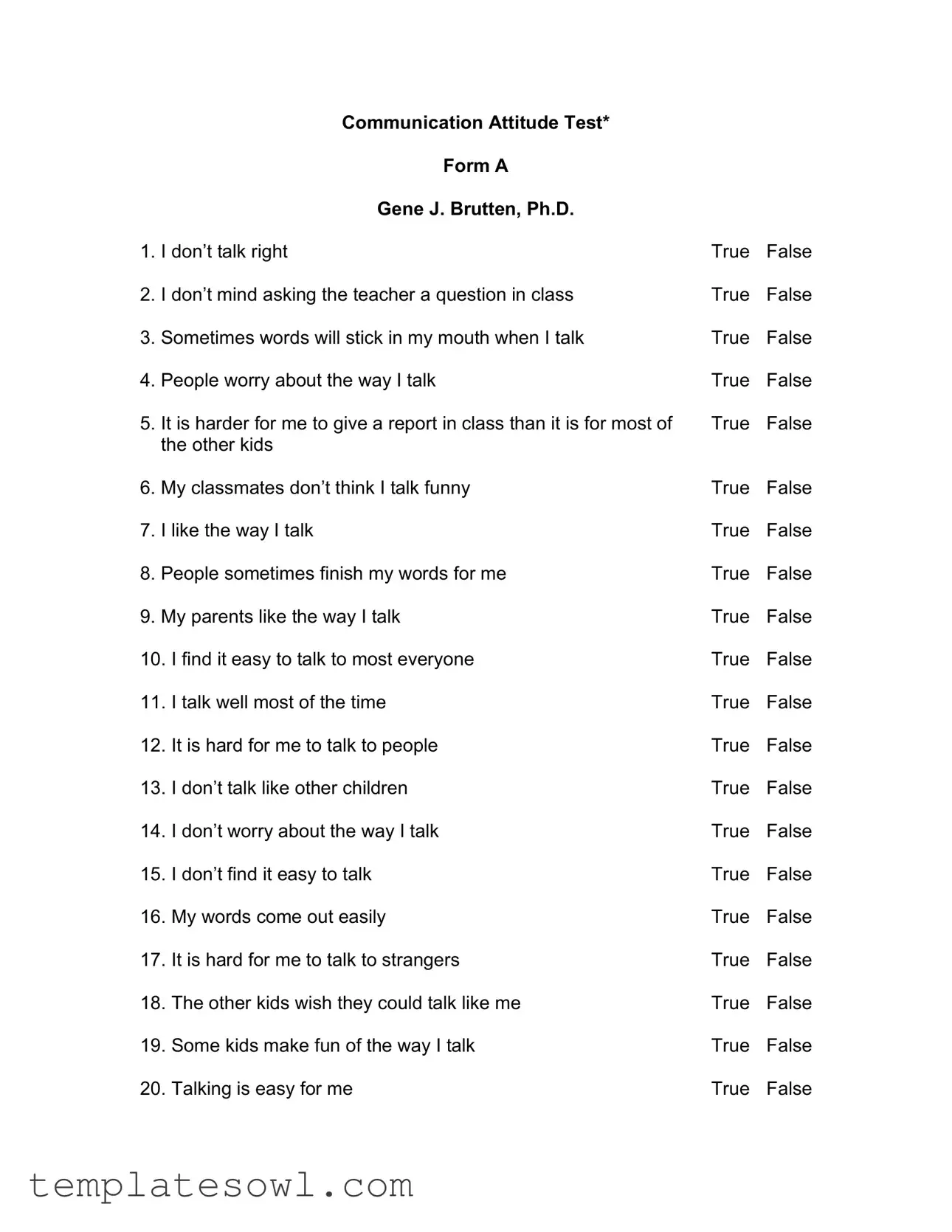 Fill Out Your Communication Attitude Test A Form