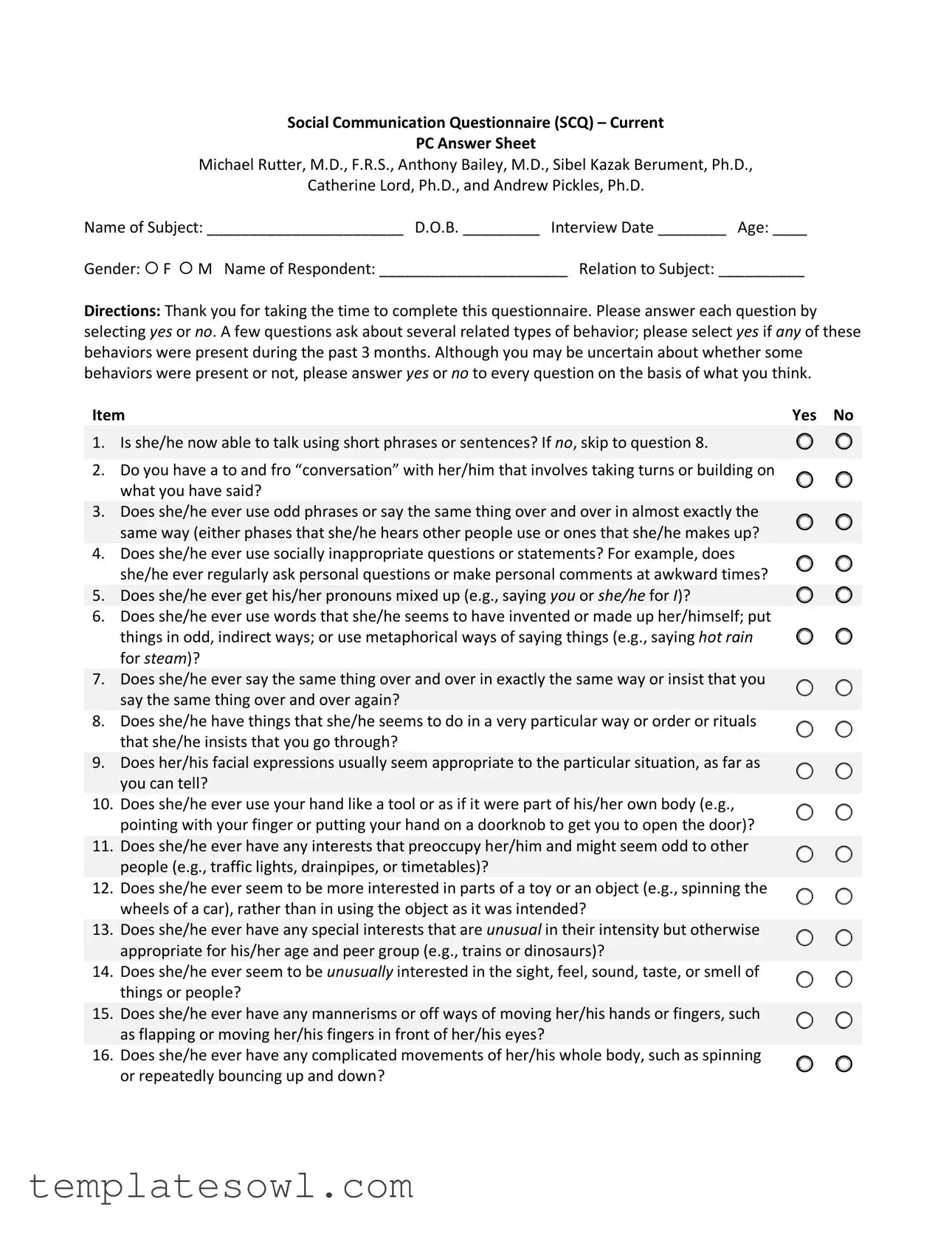Fill Out Your Communication Questionnaire Form