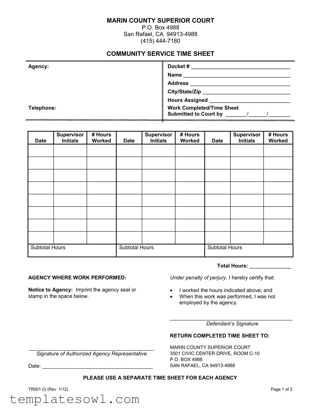 Fill Out Your Community Service Form