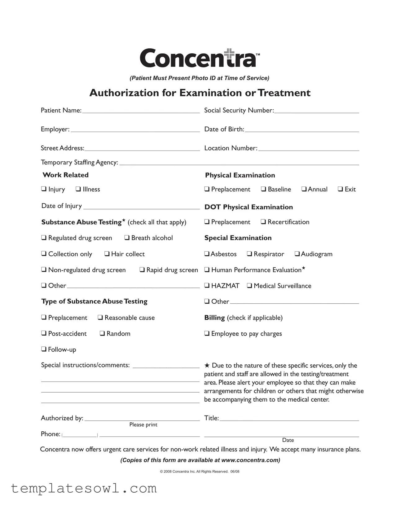 Fill Out Your Concentra Authorization Form