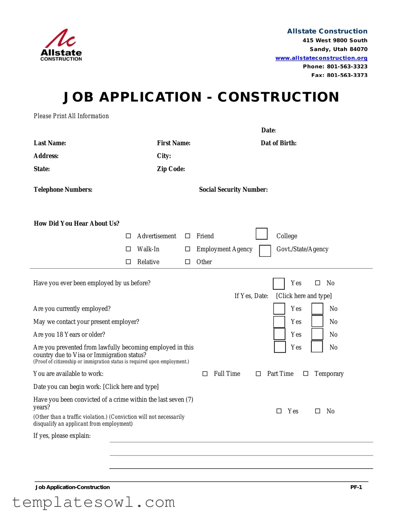 Fill Out Your Construction Application Form