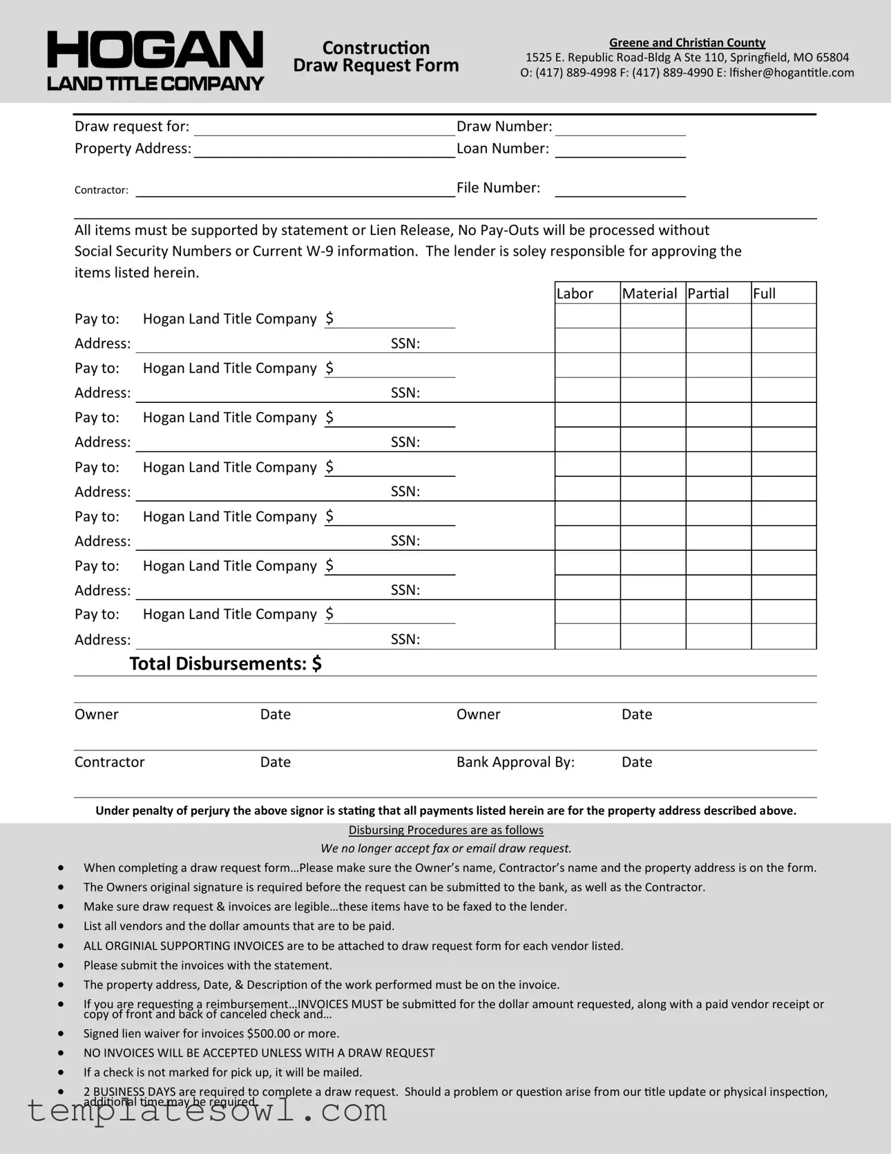 Fill Out Your Construction Draw Request Form