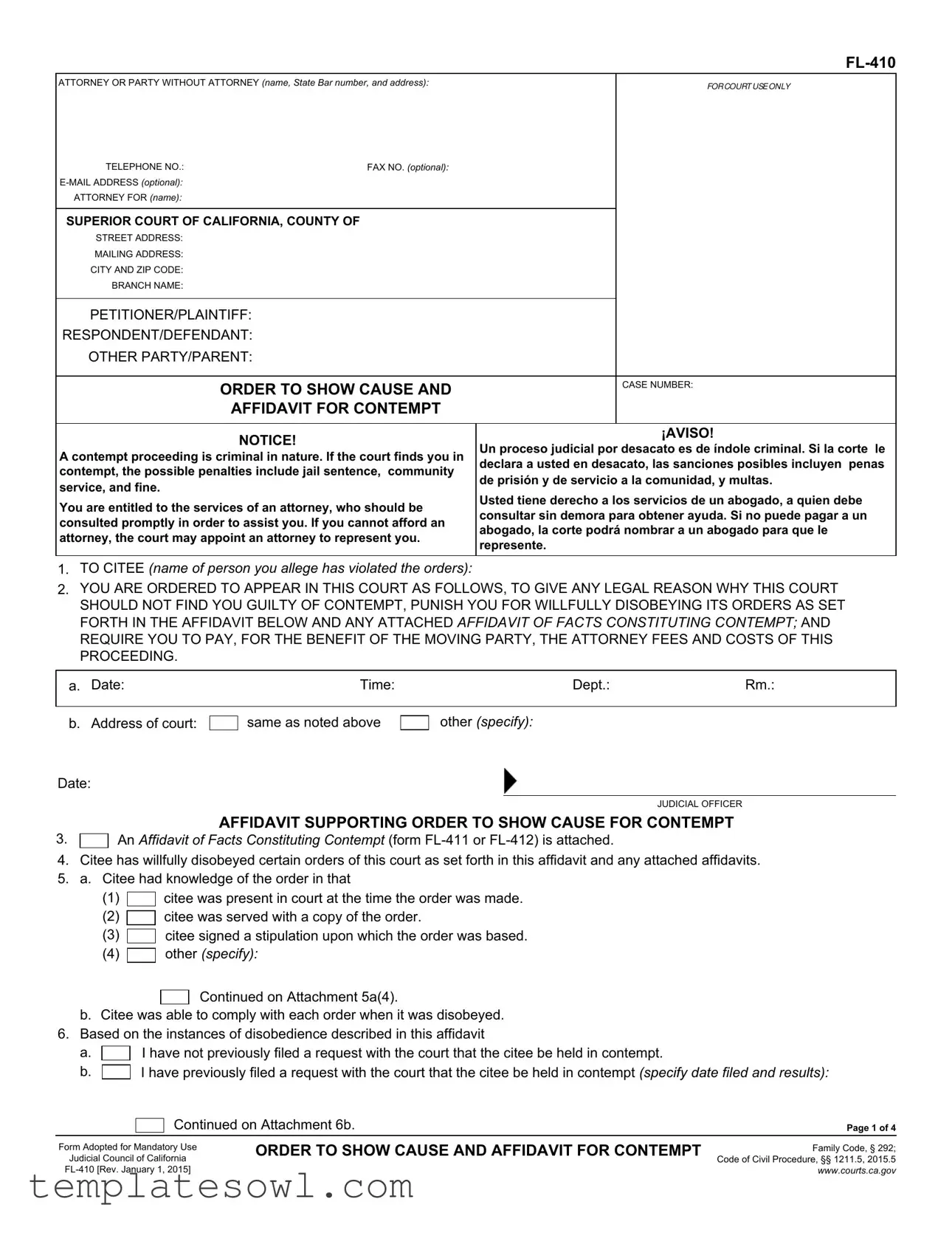 Fill Out Your Contempt Fl 410 Form