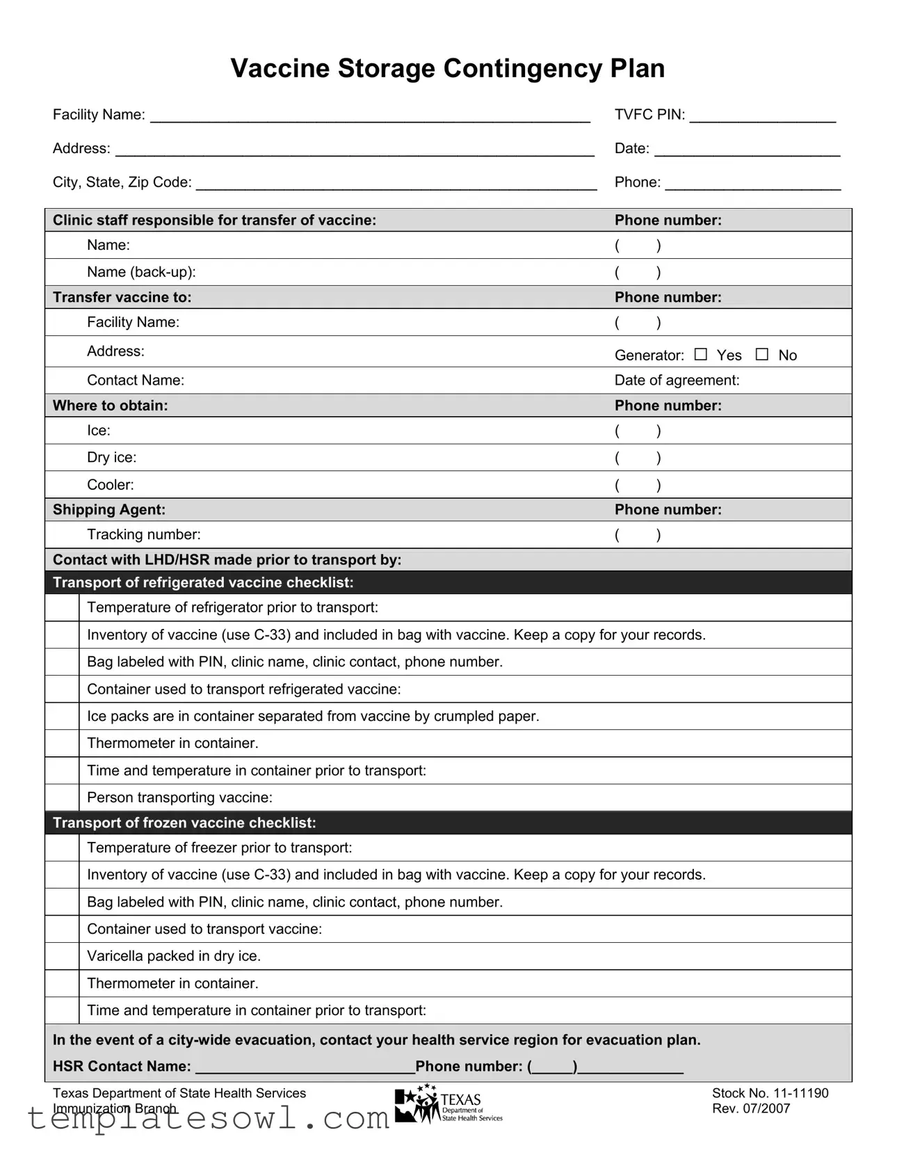 Fill Out Your Contingency Plan For Vaccine Storage Form