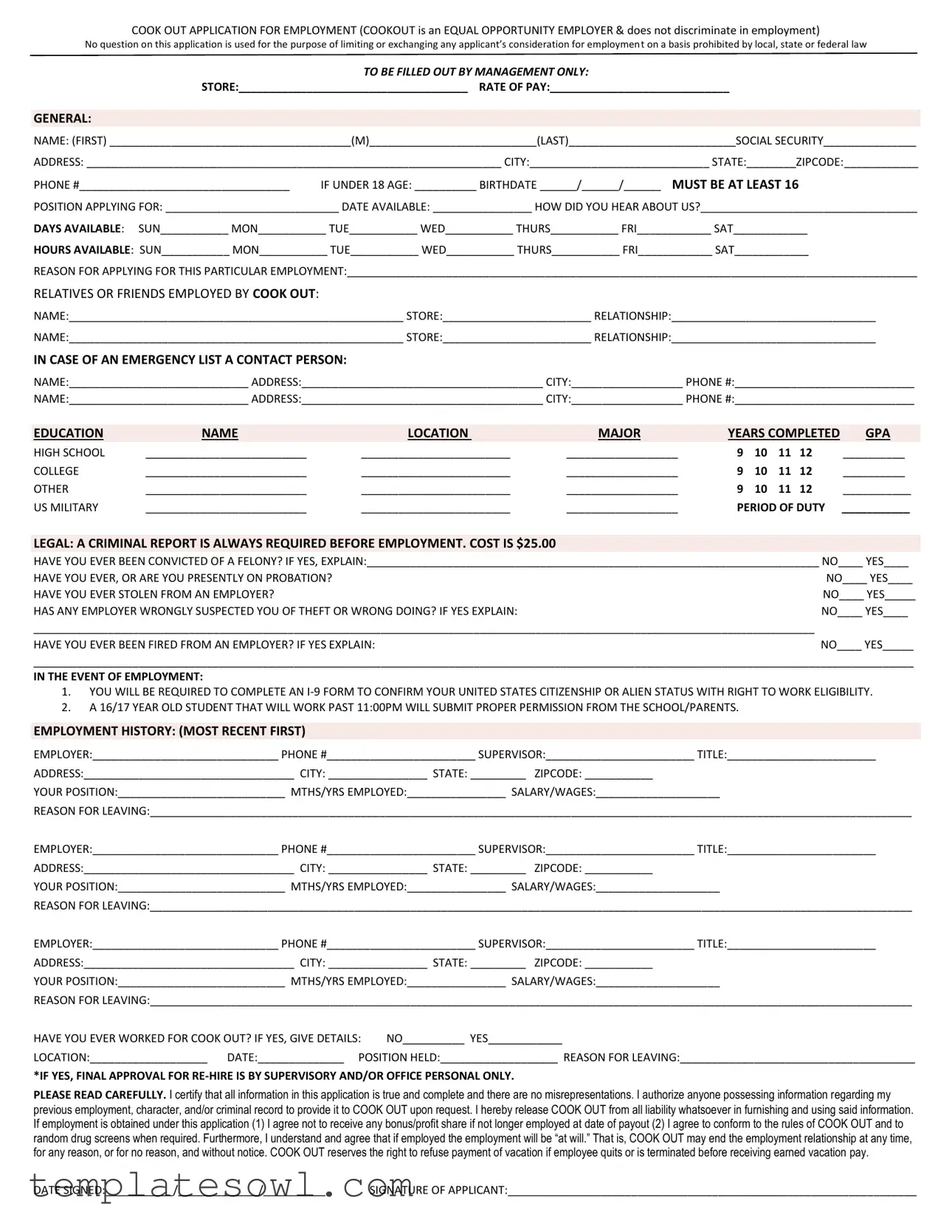 Fill Out Your Cookout Application Form