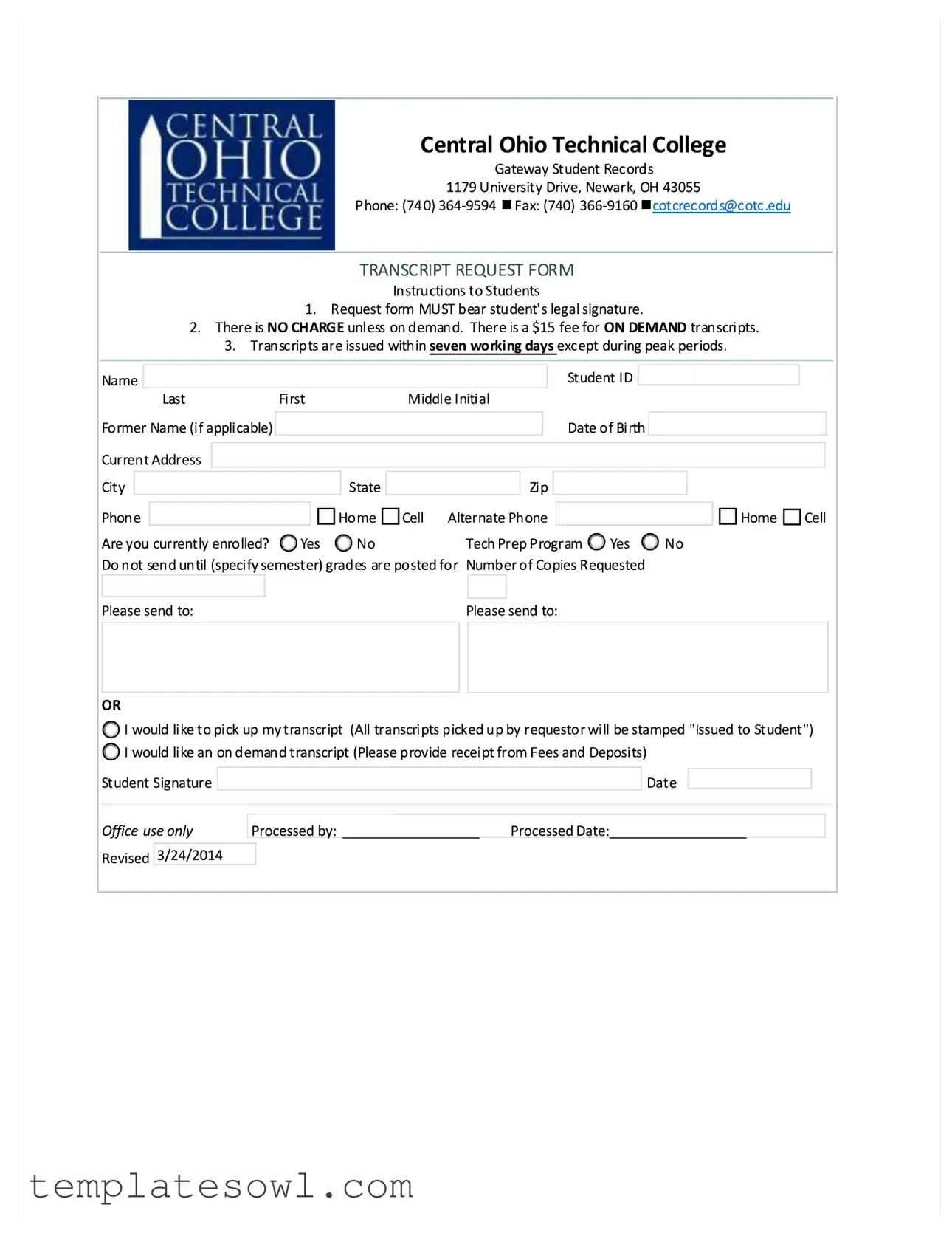 Fill Out Your Cotc Transcript Request Form