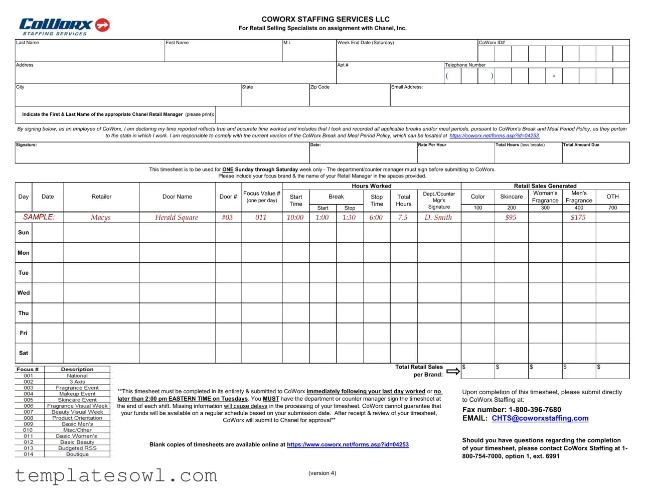 Fill Out Your Coworx Staffing Timesheet Form