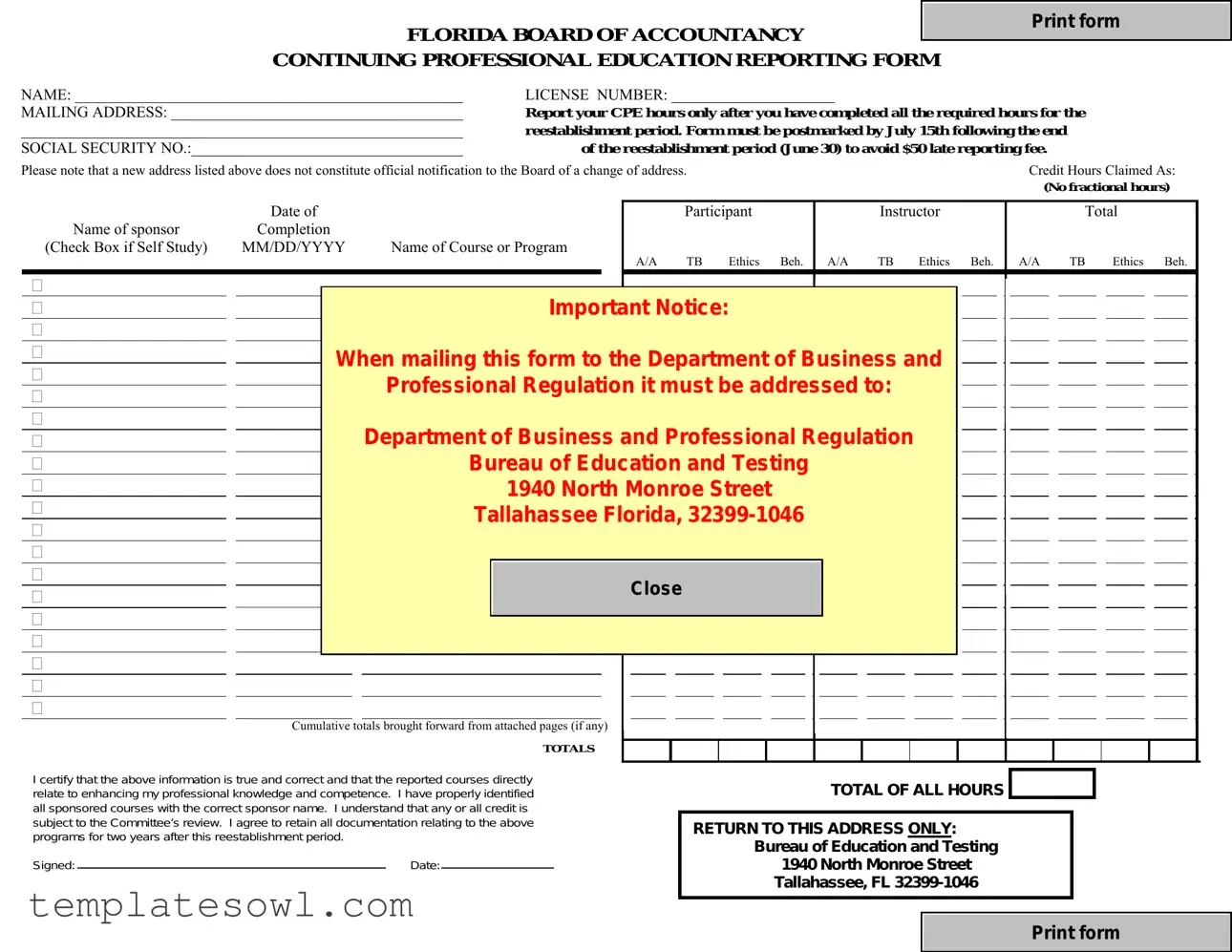 Fill Out Your Cpe Reporting Florida Form