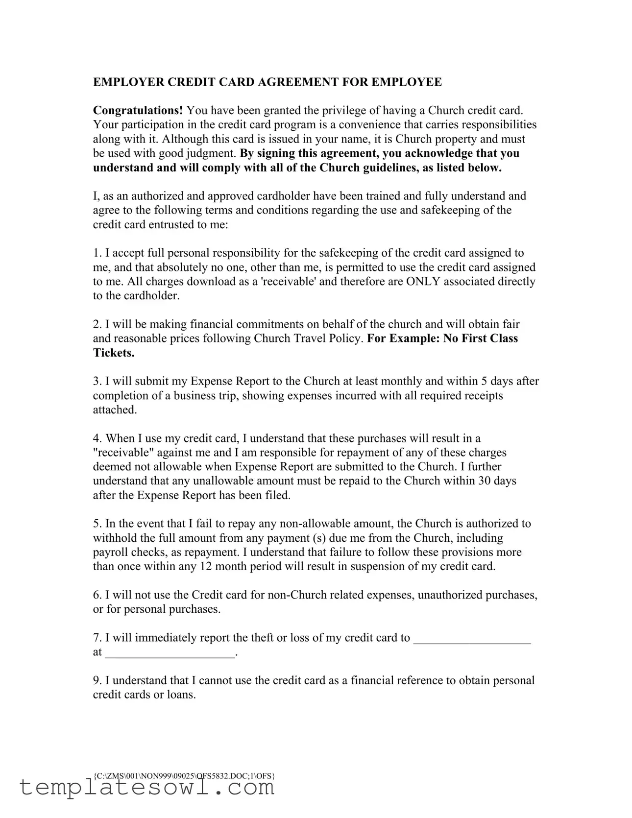 Fill Out Your Credit Agreement Employee Form