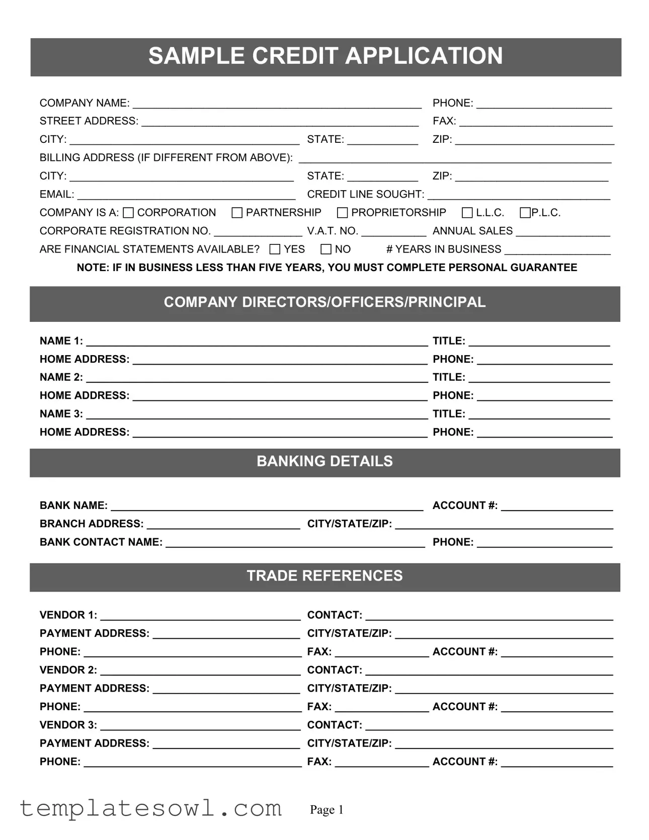 Fill Out Your Credit Application Form