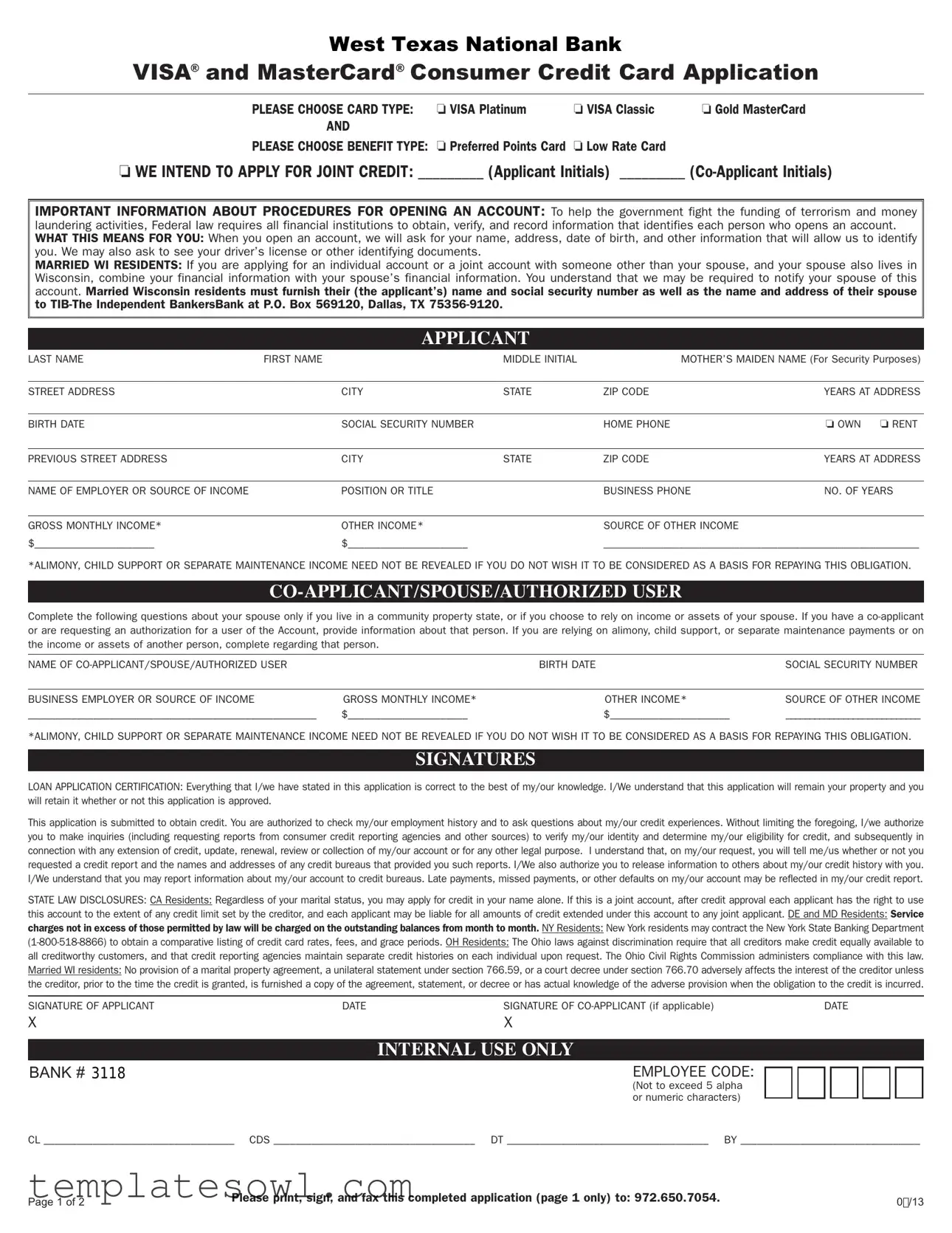 Fill Out Your Credit Card Application Form