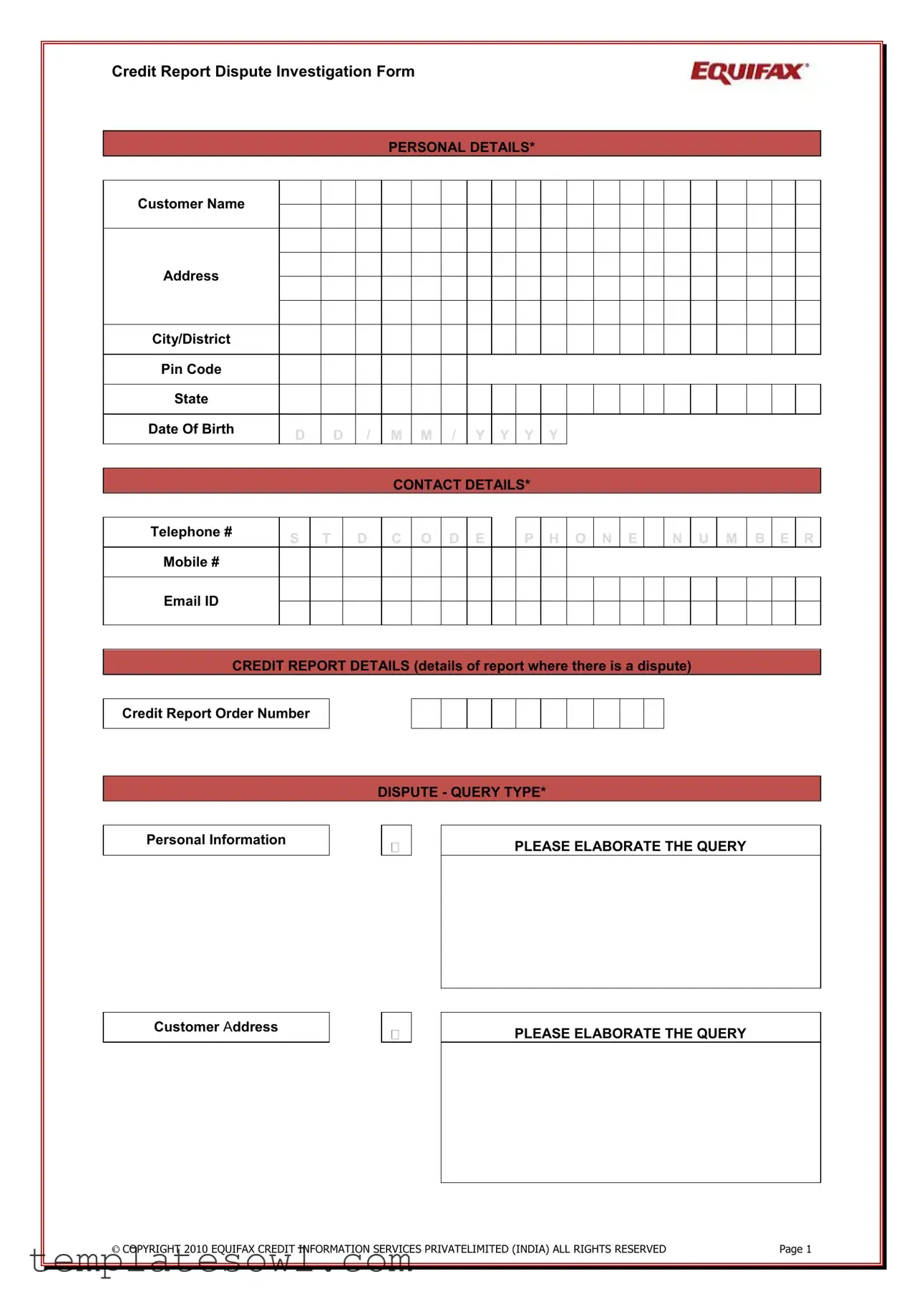 Fill Out Your Credit Investigation Form