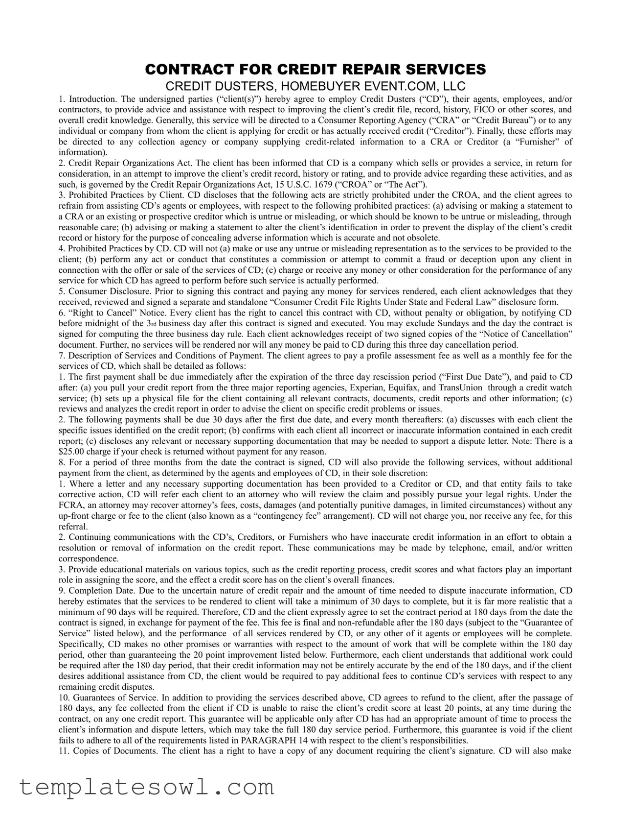 Fill Out Your Credit Repair Contract Form