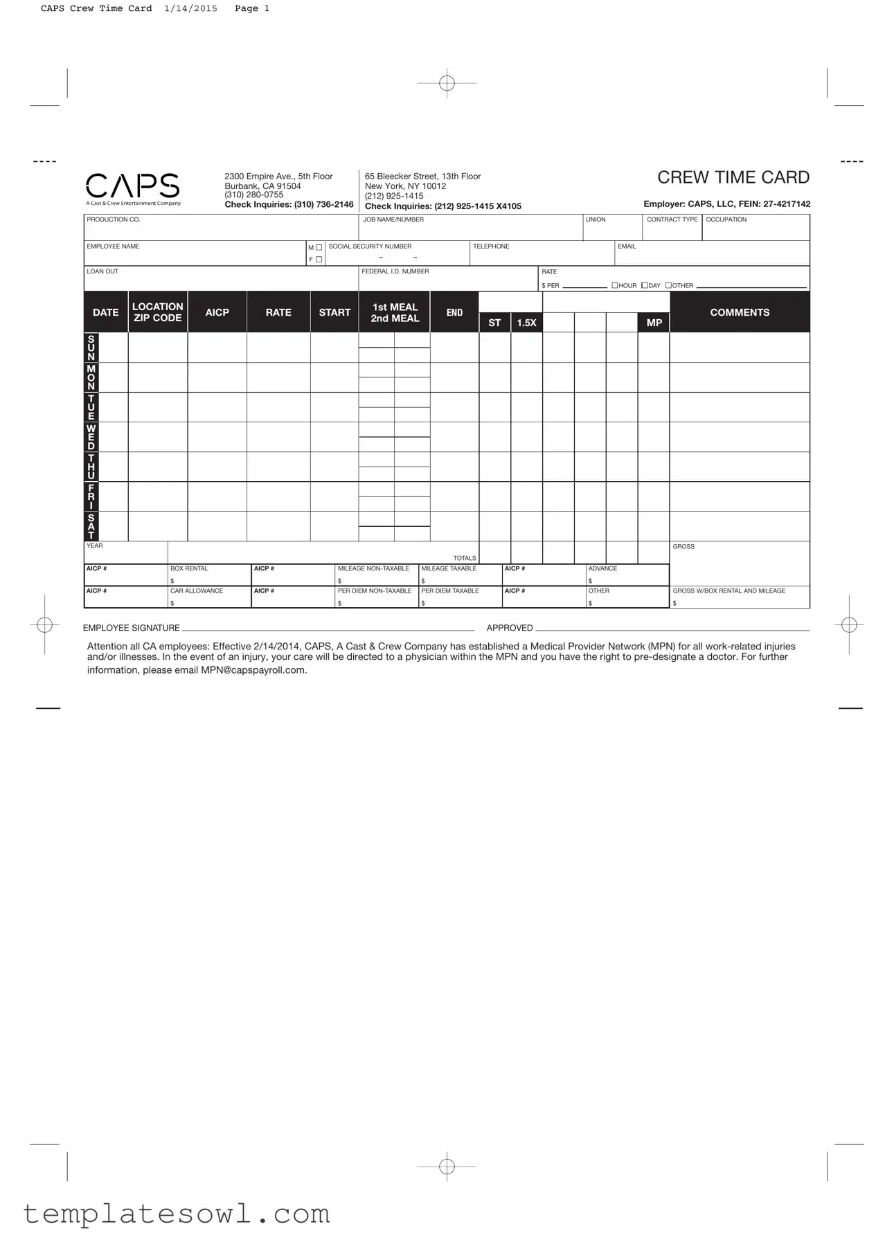 Fill Out Your Crew Time Card Form
