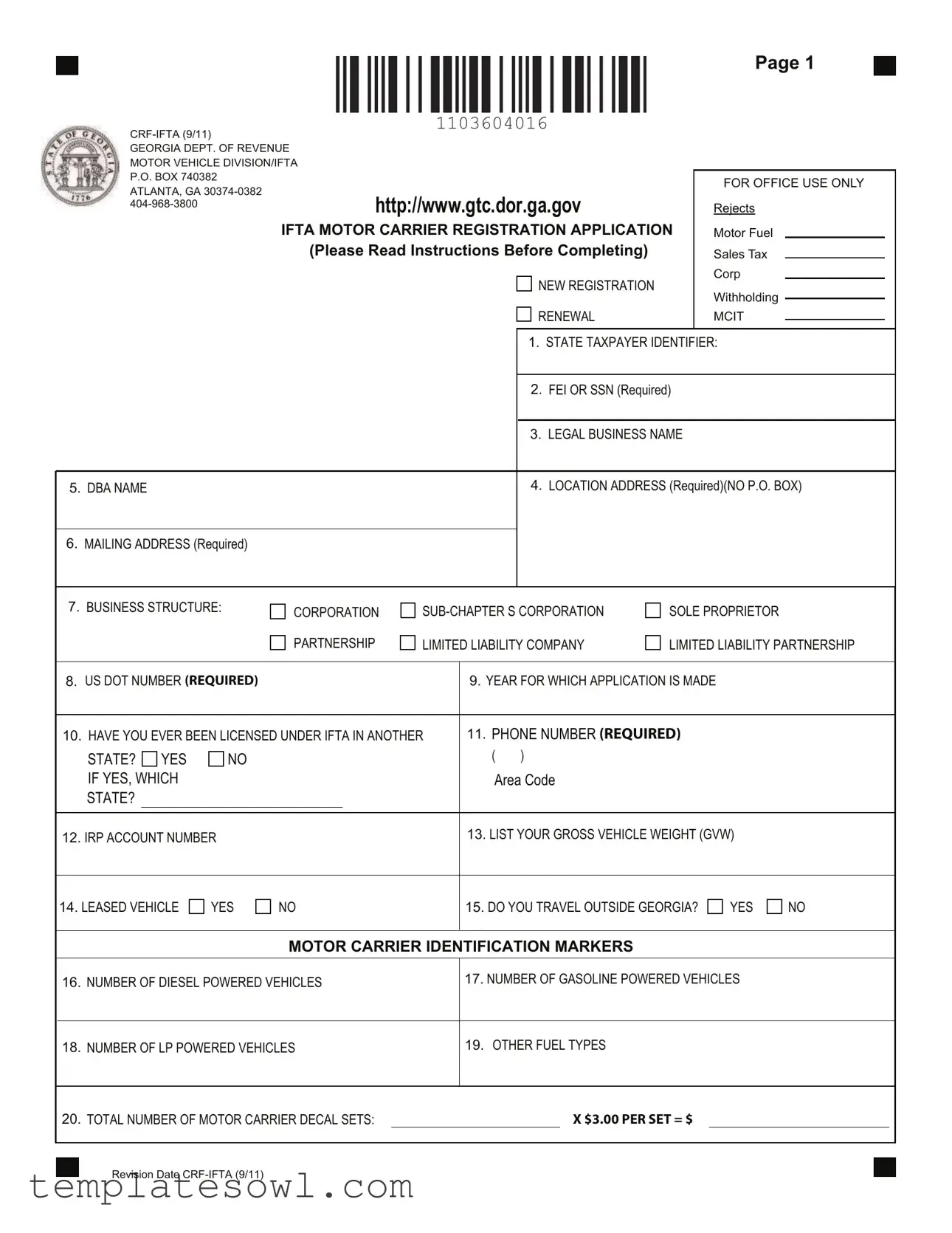 Fill Out Your Crf Ifta Form