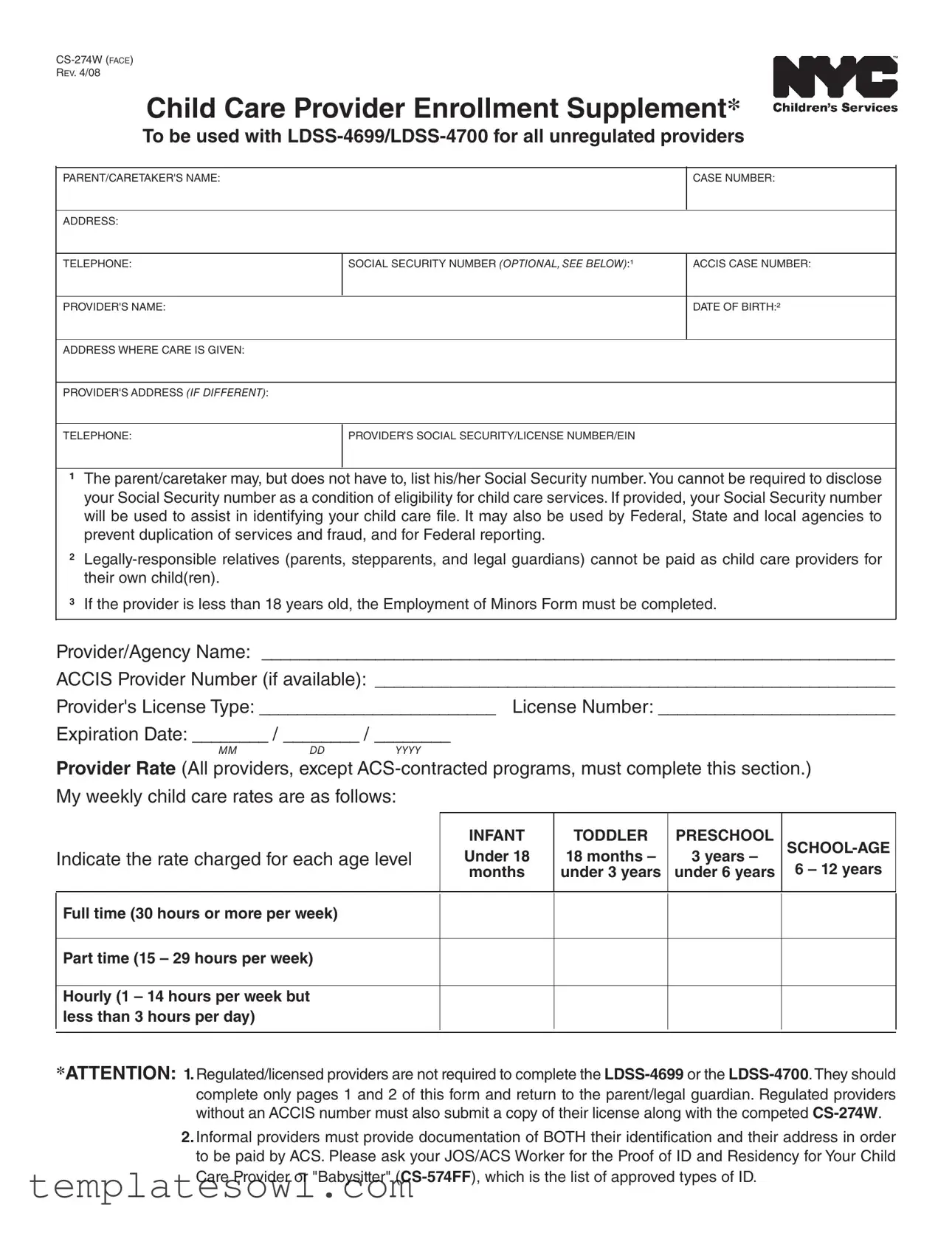 Fill Out Your Cs 274W Form