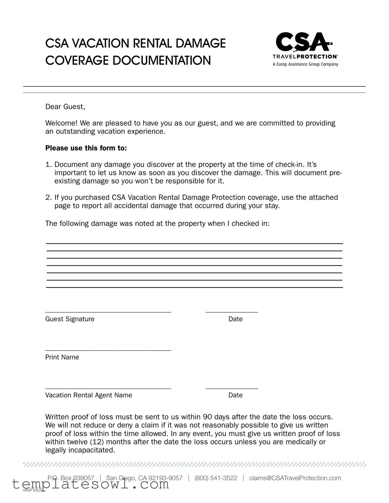 Fill Out Your Csa Damage Form
