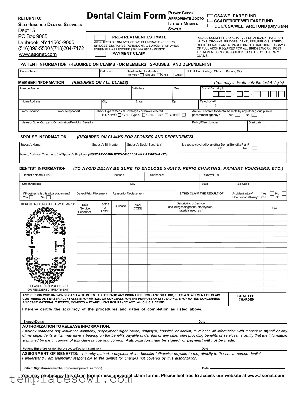 Fill Out Your Csa Dental Form