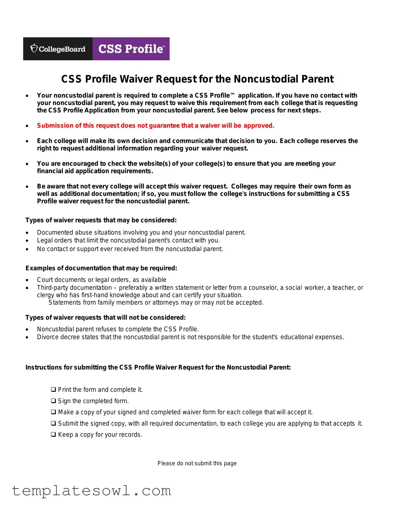 Fill Out Your Css Aid Profile Paper Form