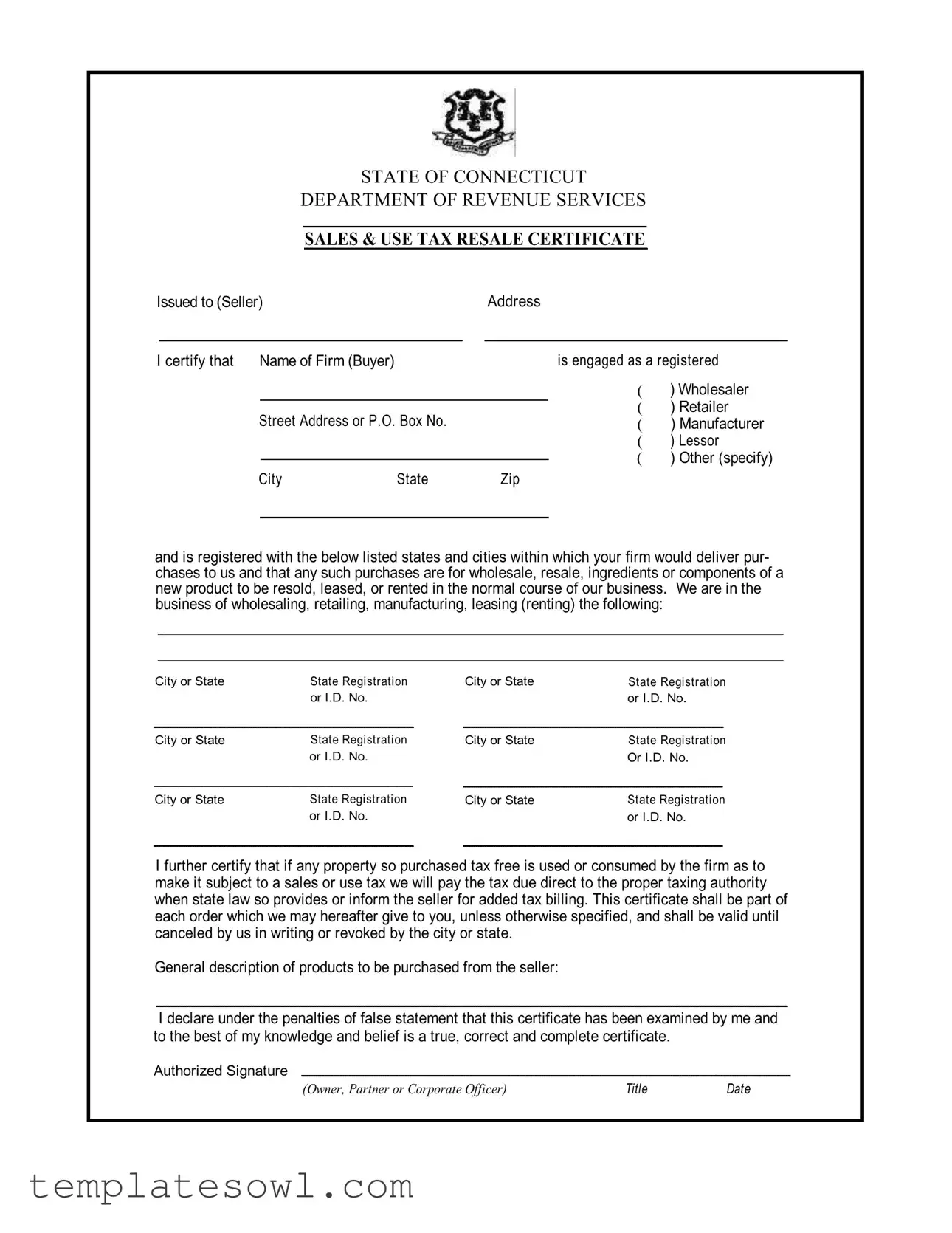 Fill Out Your Ct Resale Certificate Form