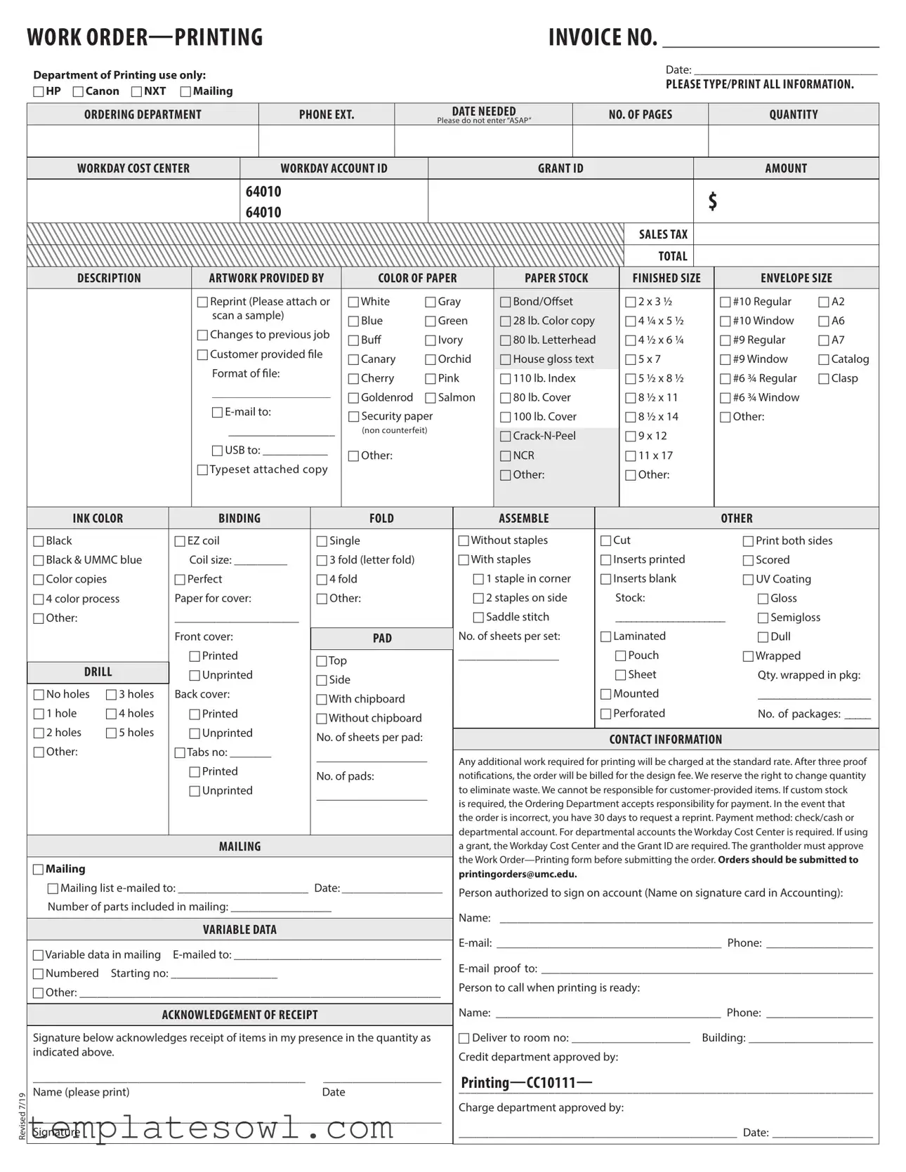 Fill Out Your Custom Work Order Form