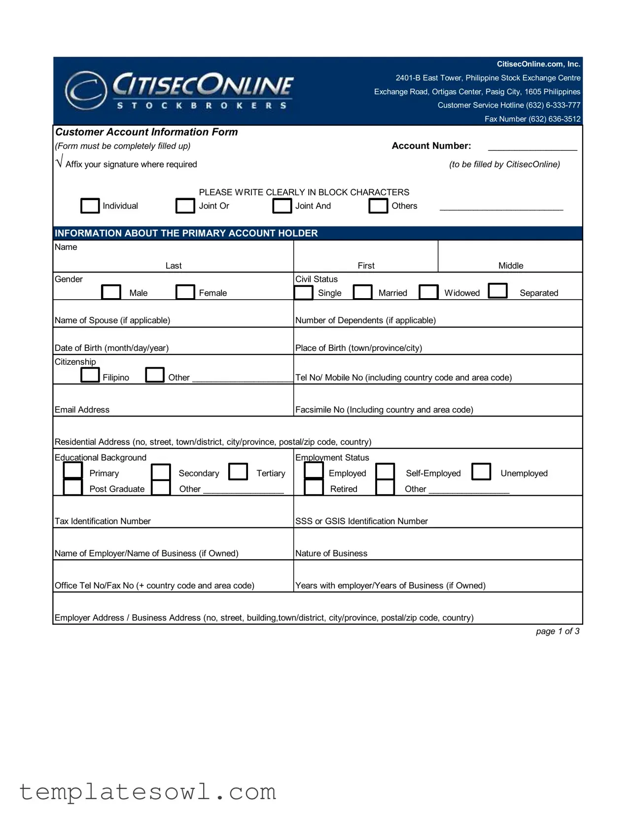 Fill Out Your Customer Information Form